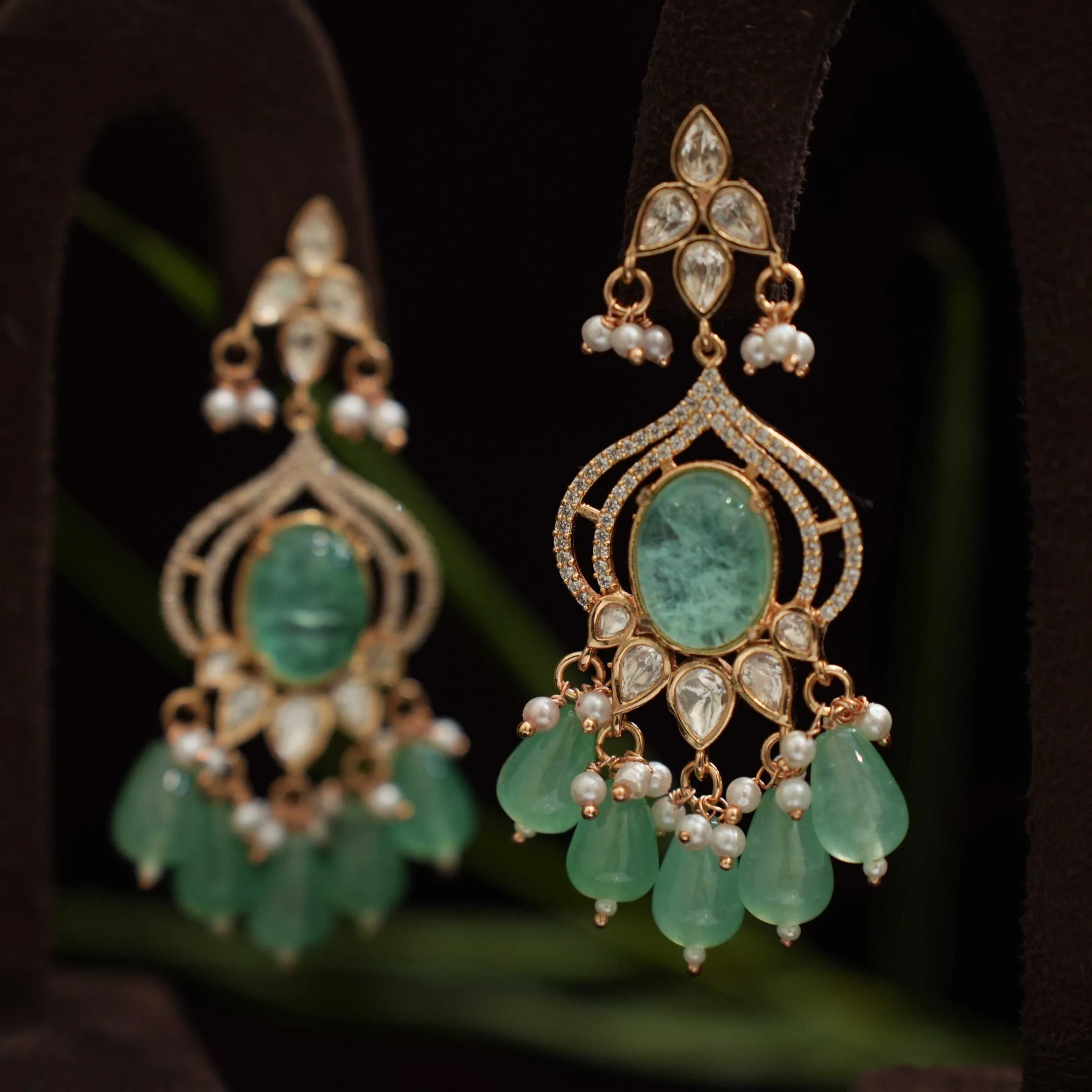 Kuvira Polki Designer Earrings - Pastel Green