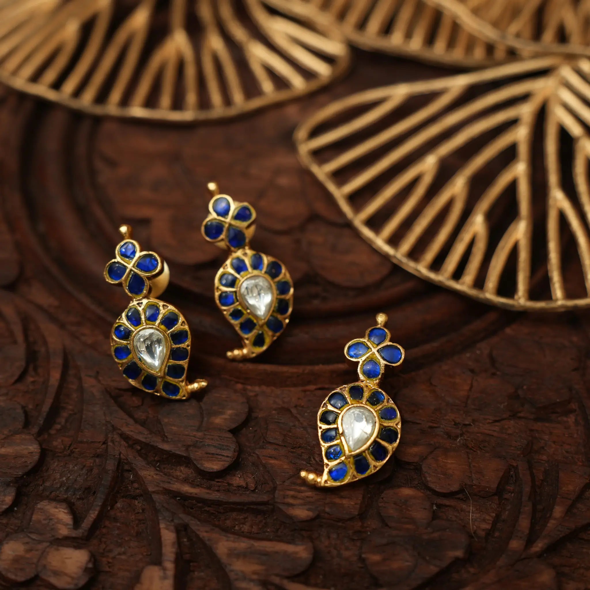 Lanvika Polki Mango Pendant - Blue