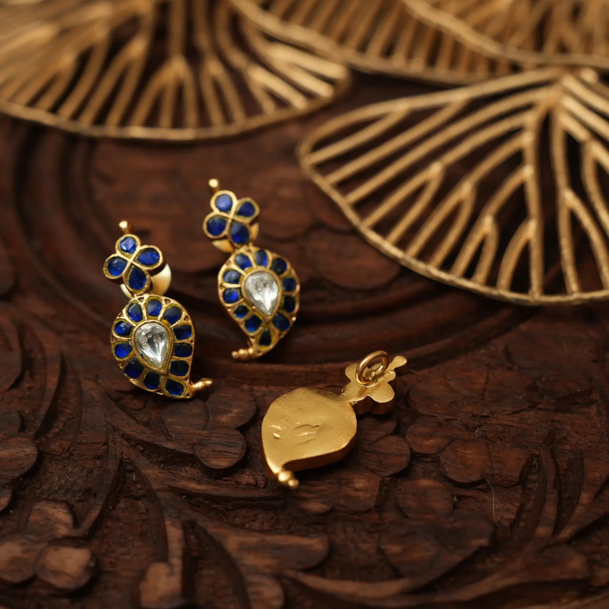 Lanvika Polki Mango Pendant - Blue