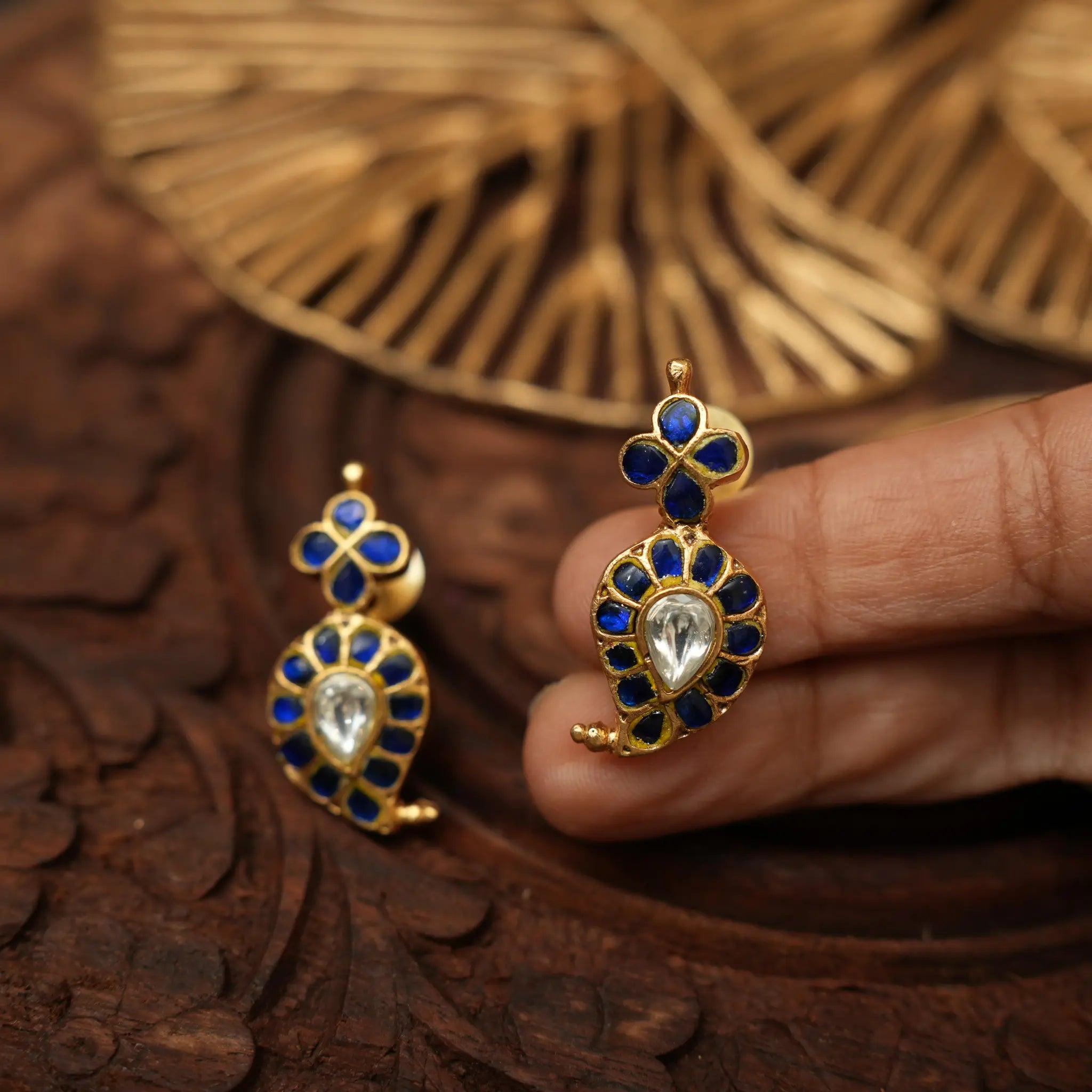 Lanvika Polki Mango Pendant - Blue