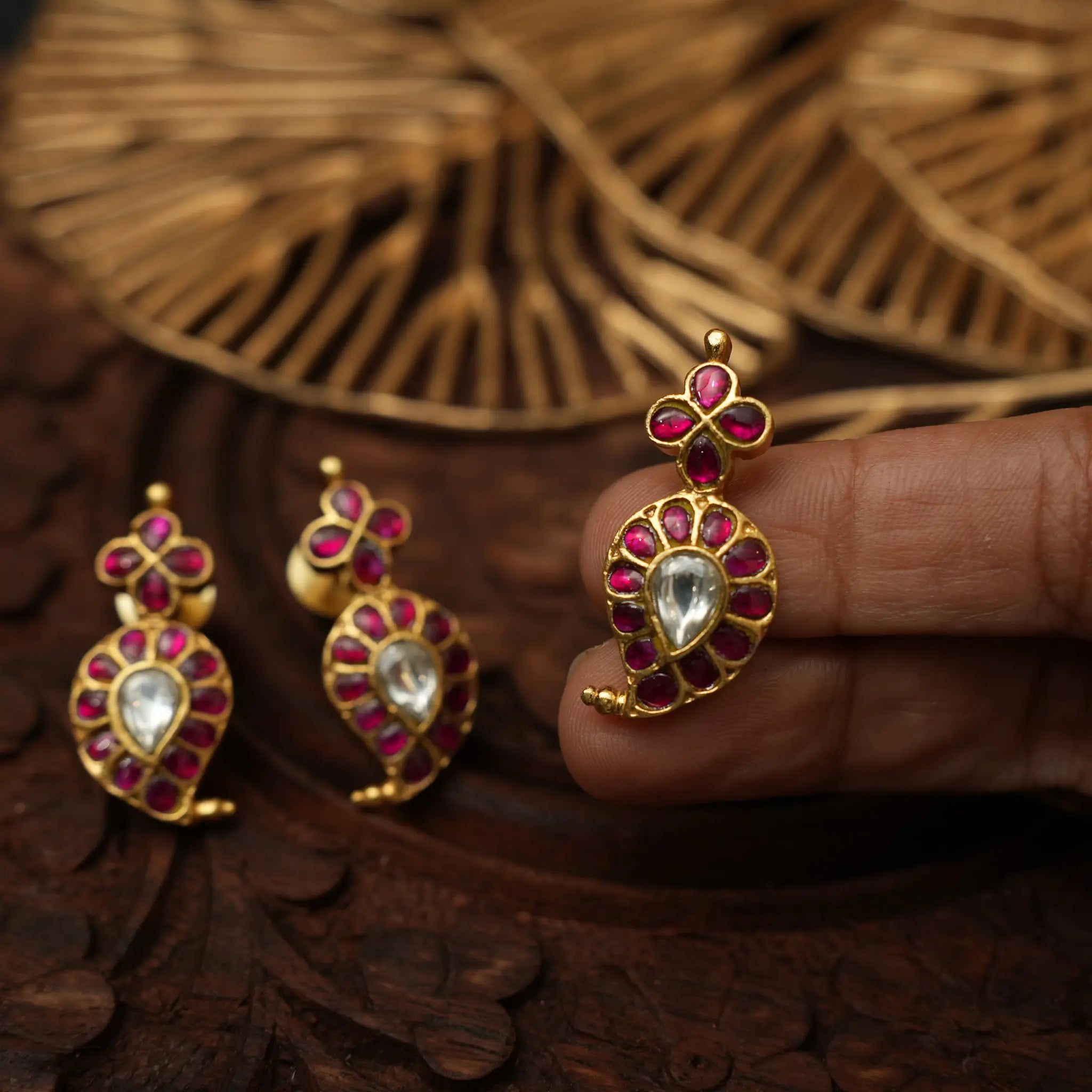 Lanvika Polki Mango Pendant - Red