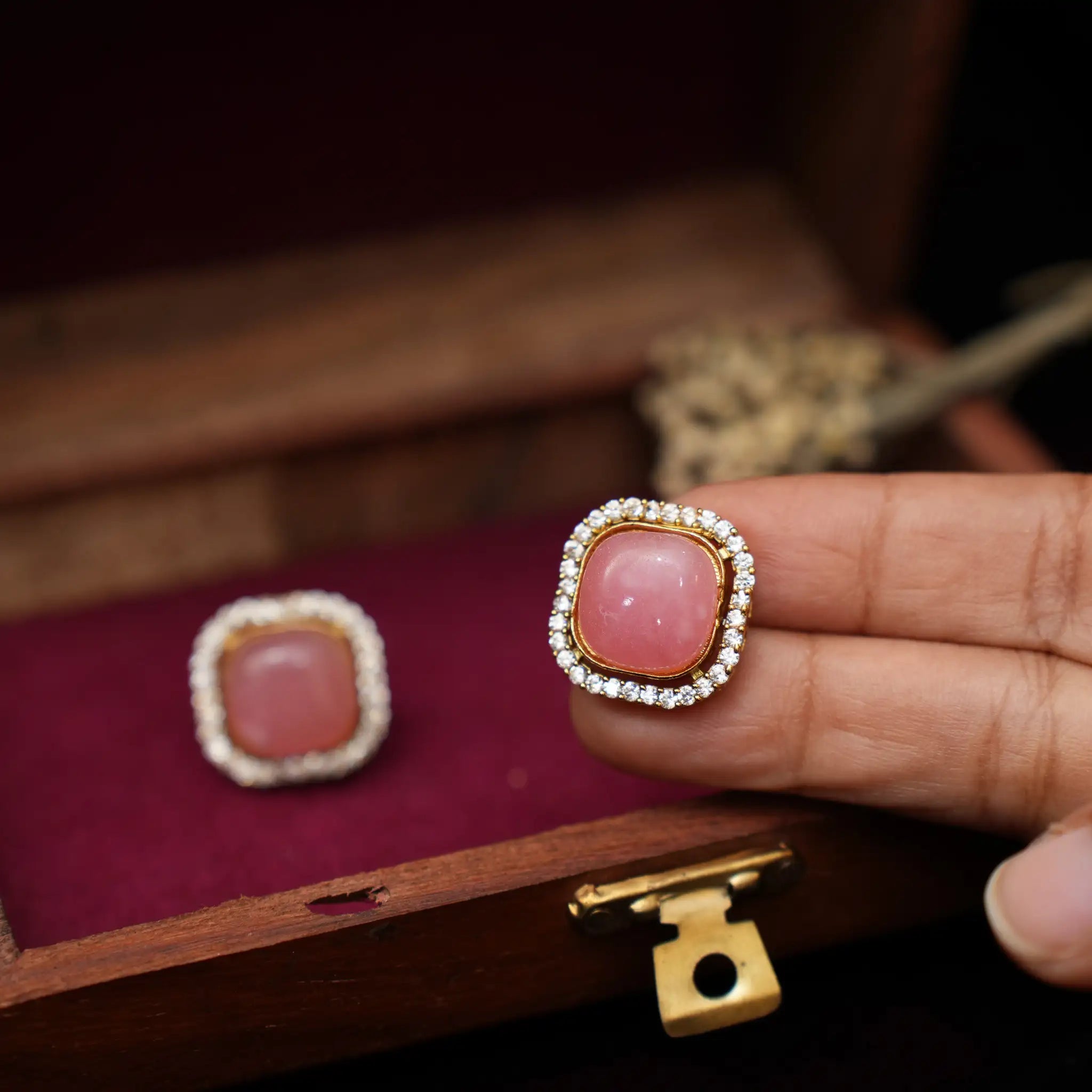 Lata Zircon Ear Stud - Pink