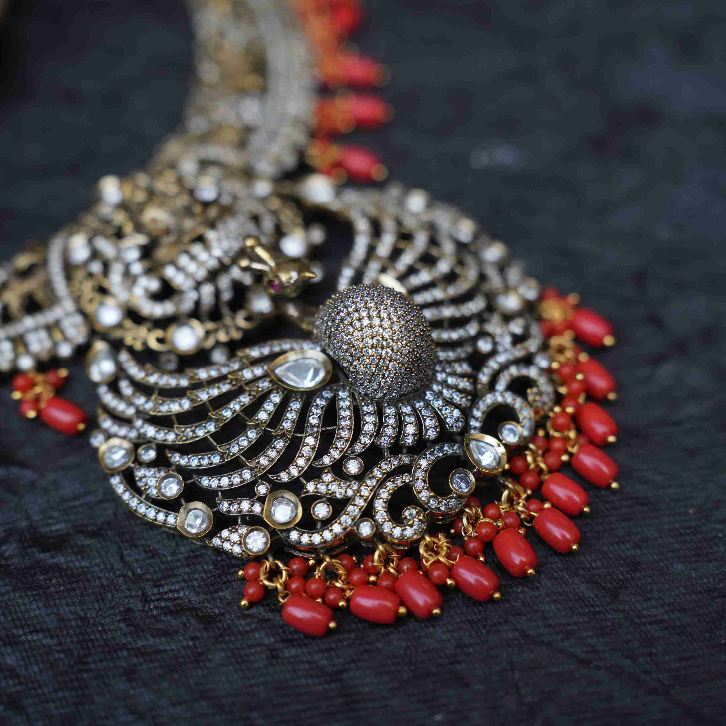 Lavanya Victorian Kundan Necklace - Coral