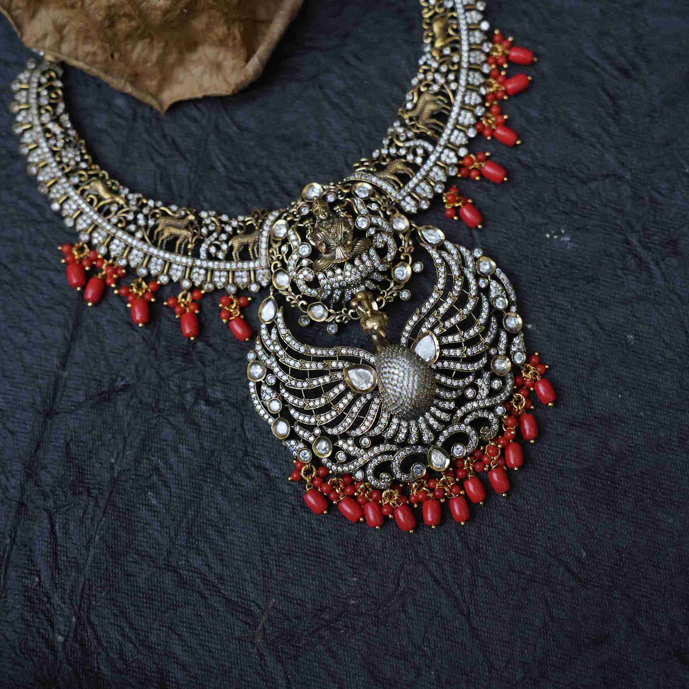 Lavanya Victorian Kundan Necklace - Coral