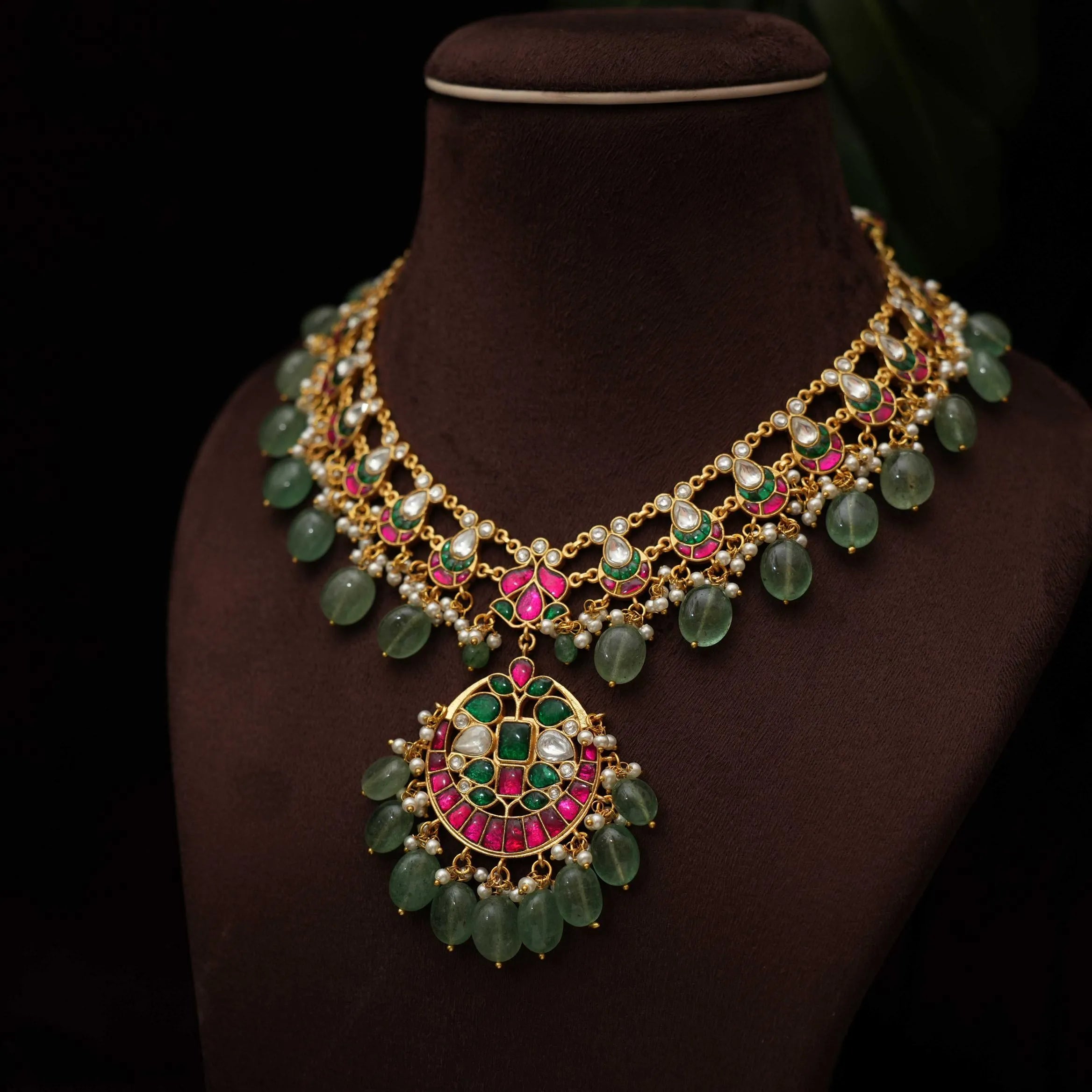 Amita Pearl Polki Necklace - Green