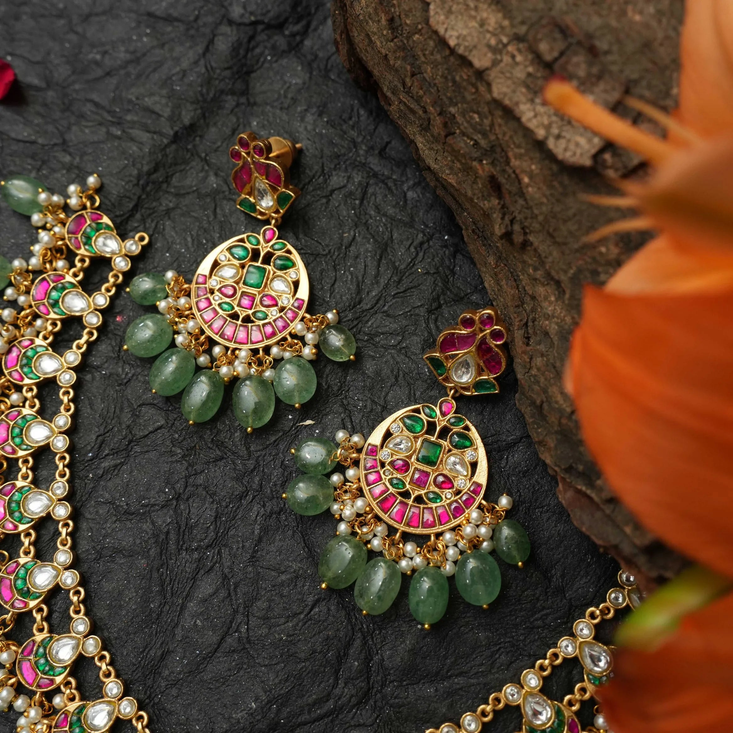 Amita Pearl Polki Necklace - Green