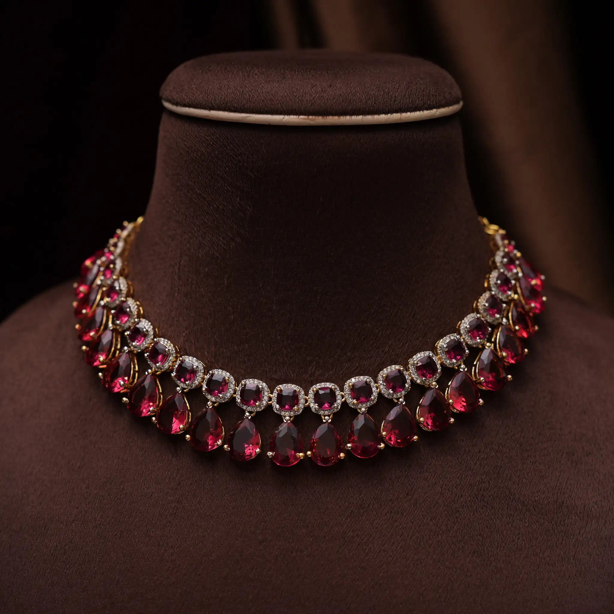 Libni Zircon Necklace - Red