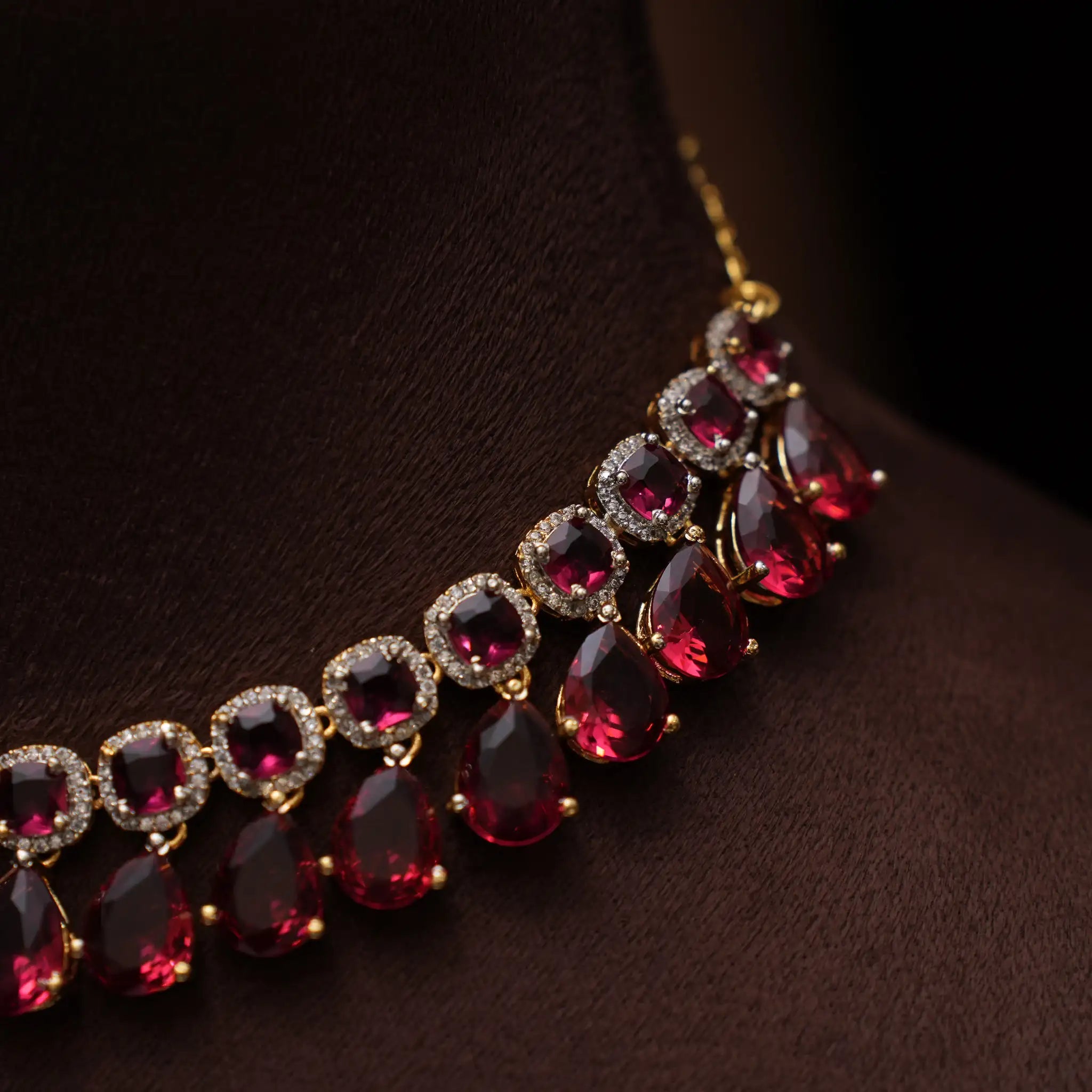 Libni Zircon Necklace - Red