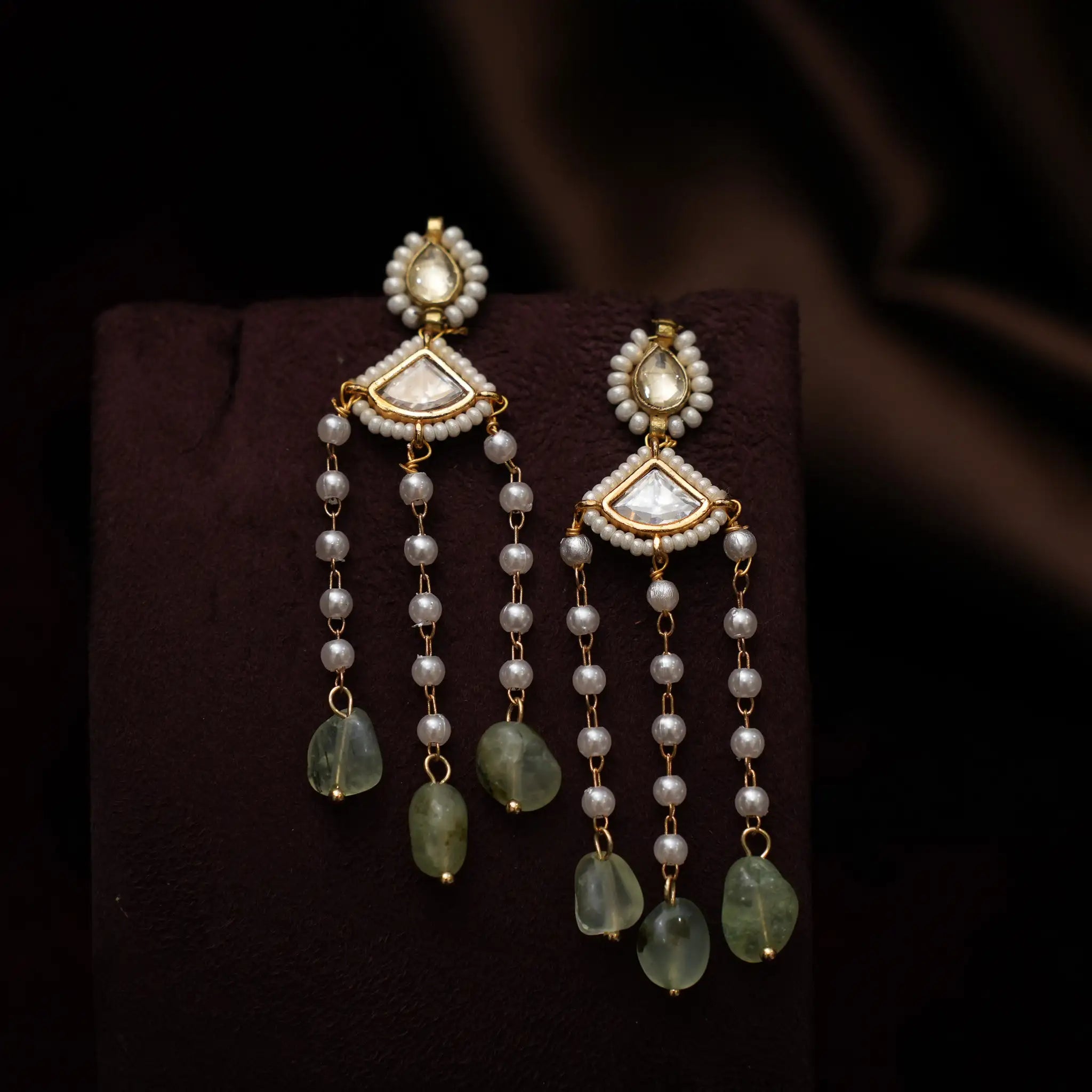 Lidhara Polki Designer Earrings - Pastel Green