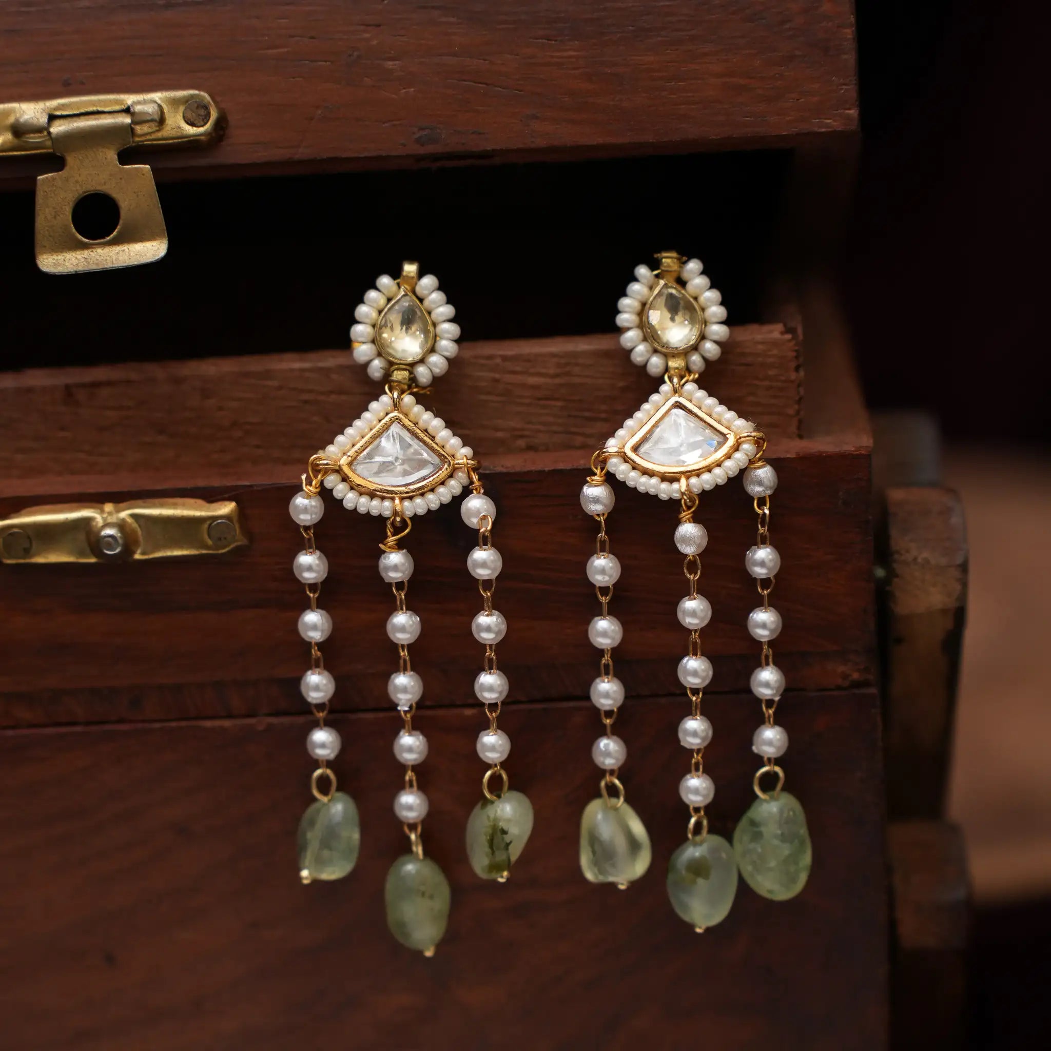 Lidhara Polki Designer Earrings - Pastel Green