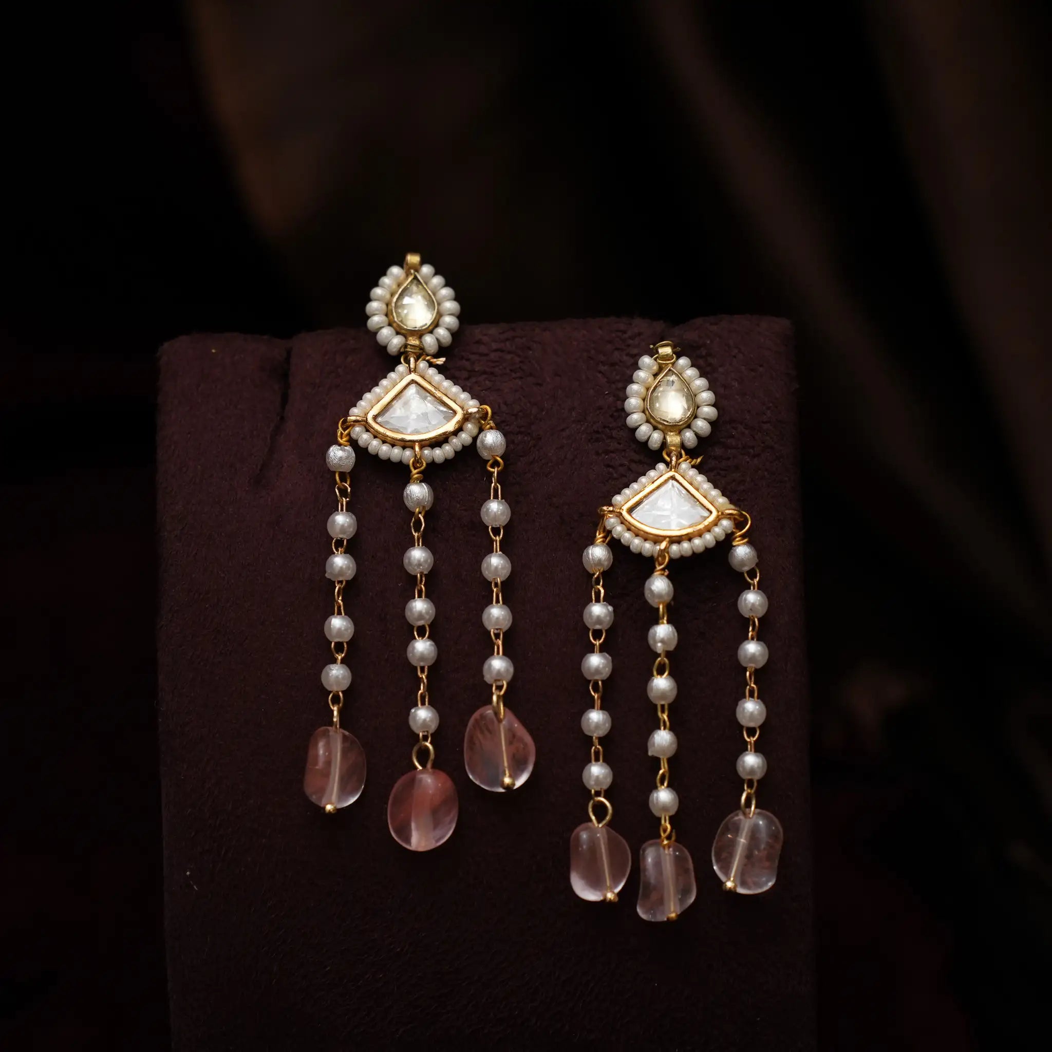 Lidhara Polki Designer Earrings - Pink