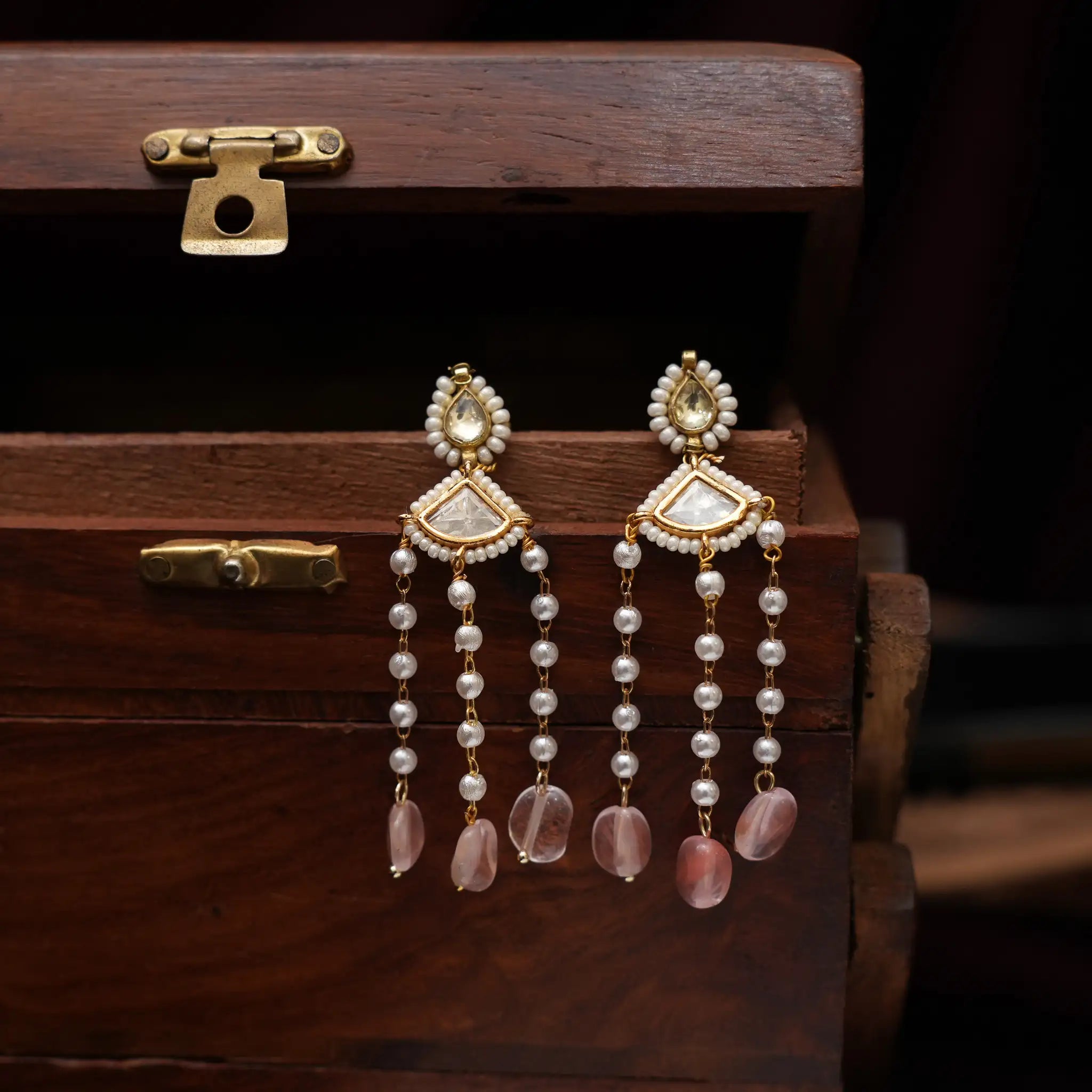 Lidhara Polki Designer Earrings - Pink