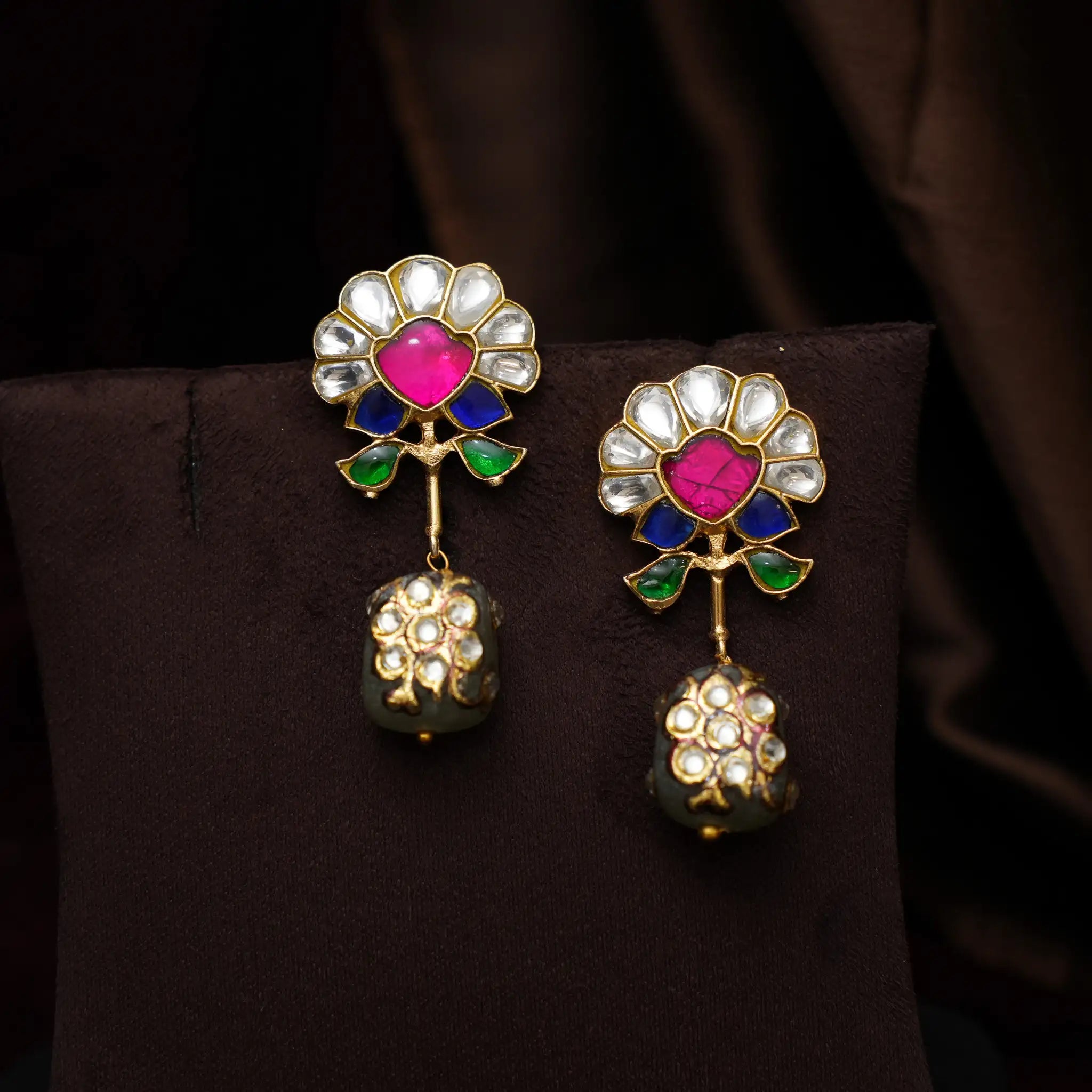 Lila Polki Designer Earrings - Green
