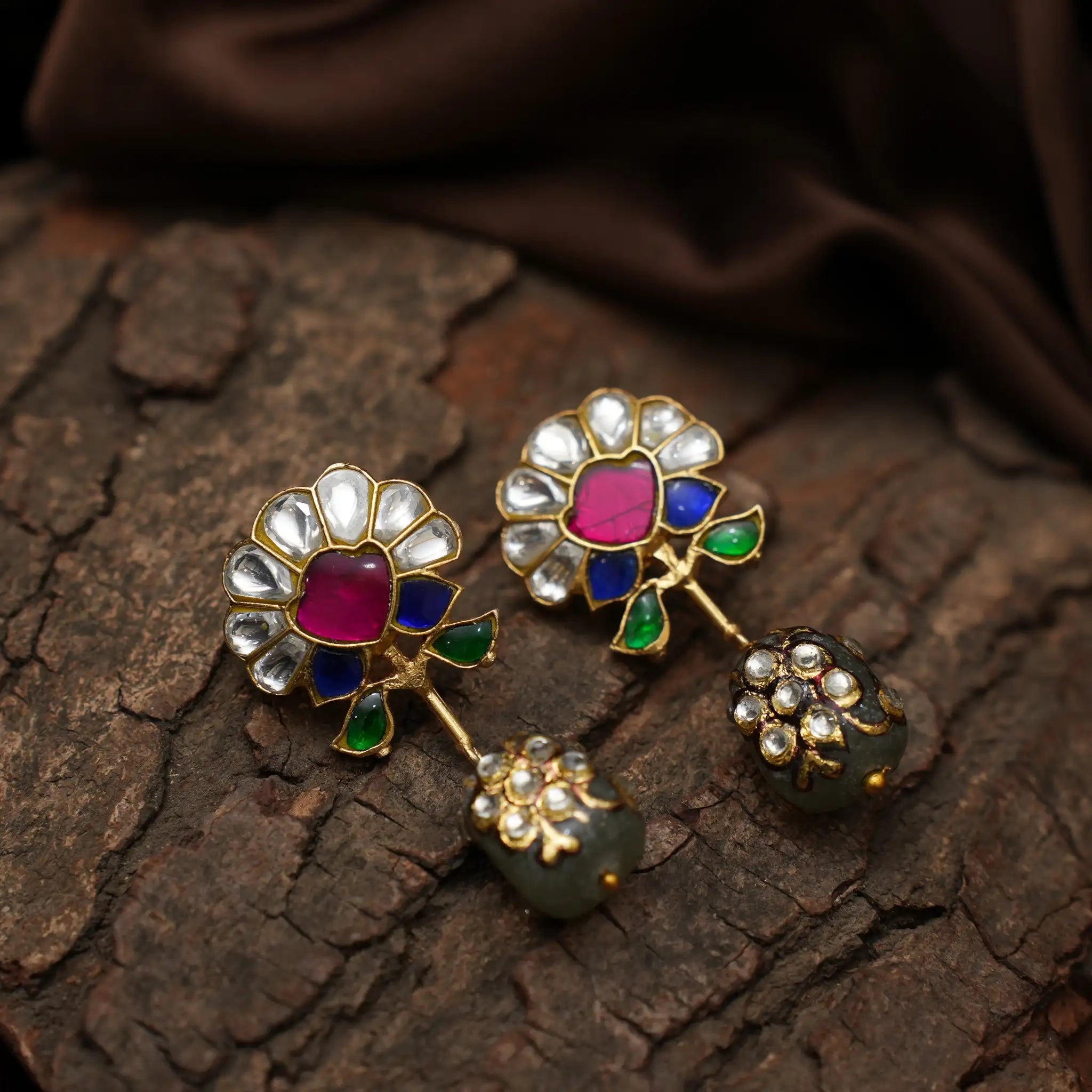 Lila Polki Designer Earrings - Green
