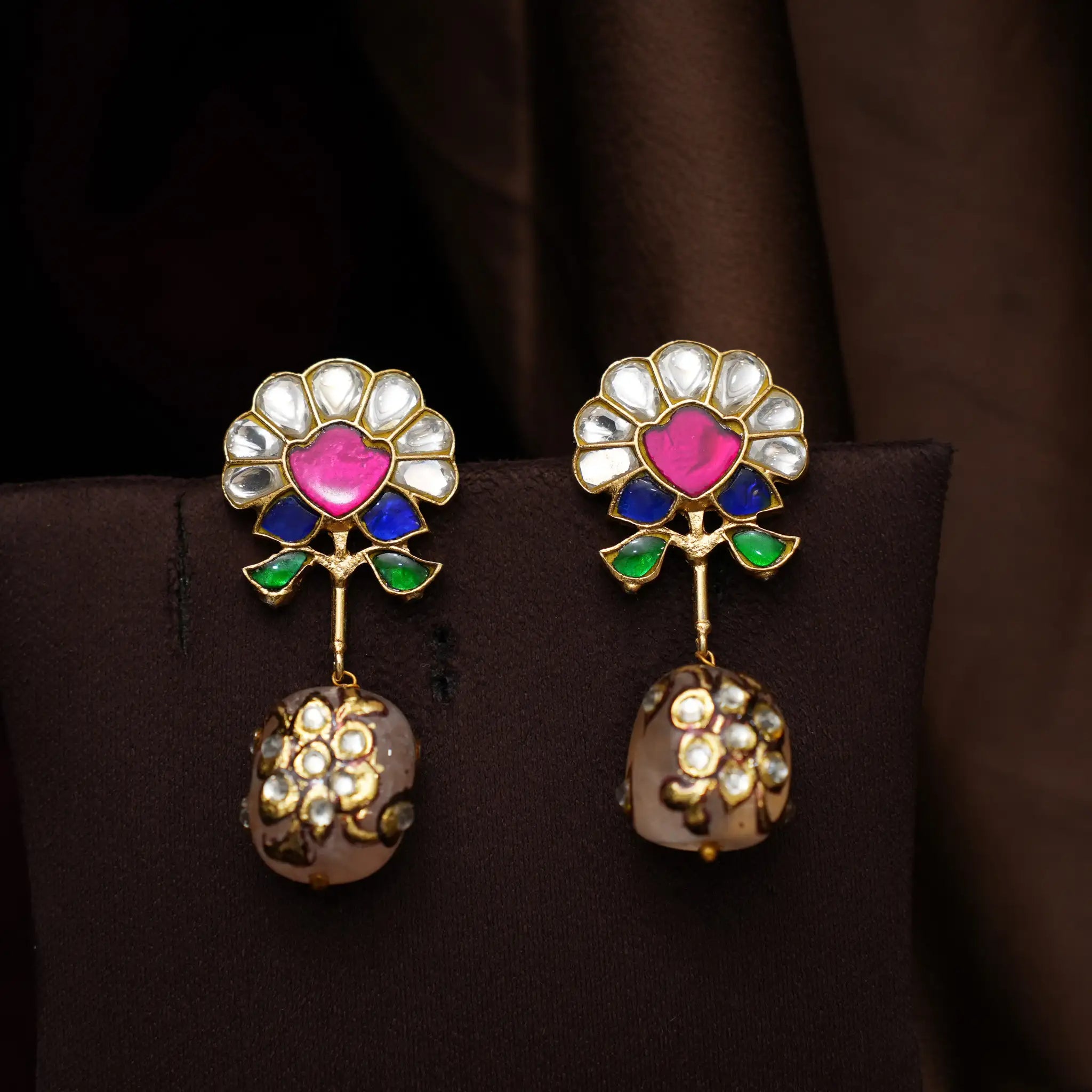 Lila Polki Designer Earrings - Pastel Pink