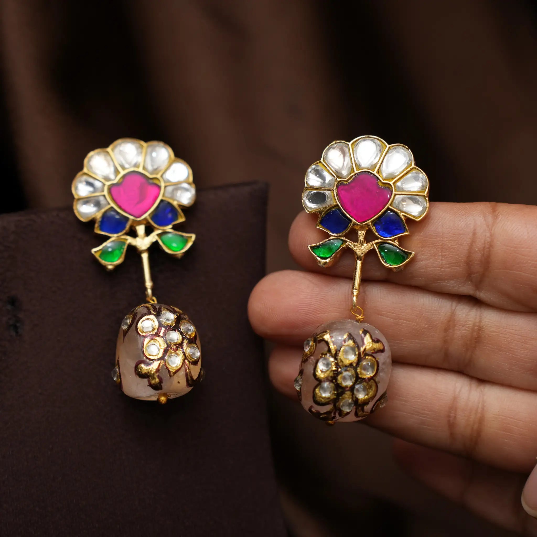 Lila Polki Designer Earrings - Pastel Pink