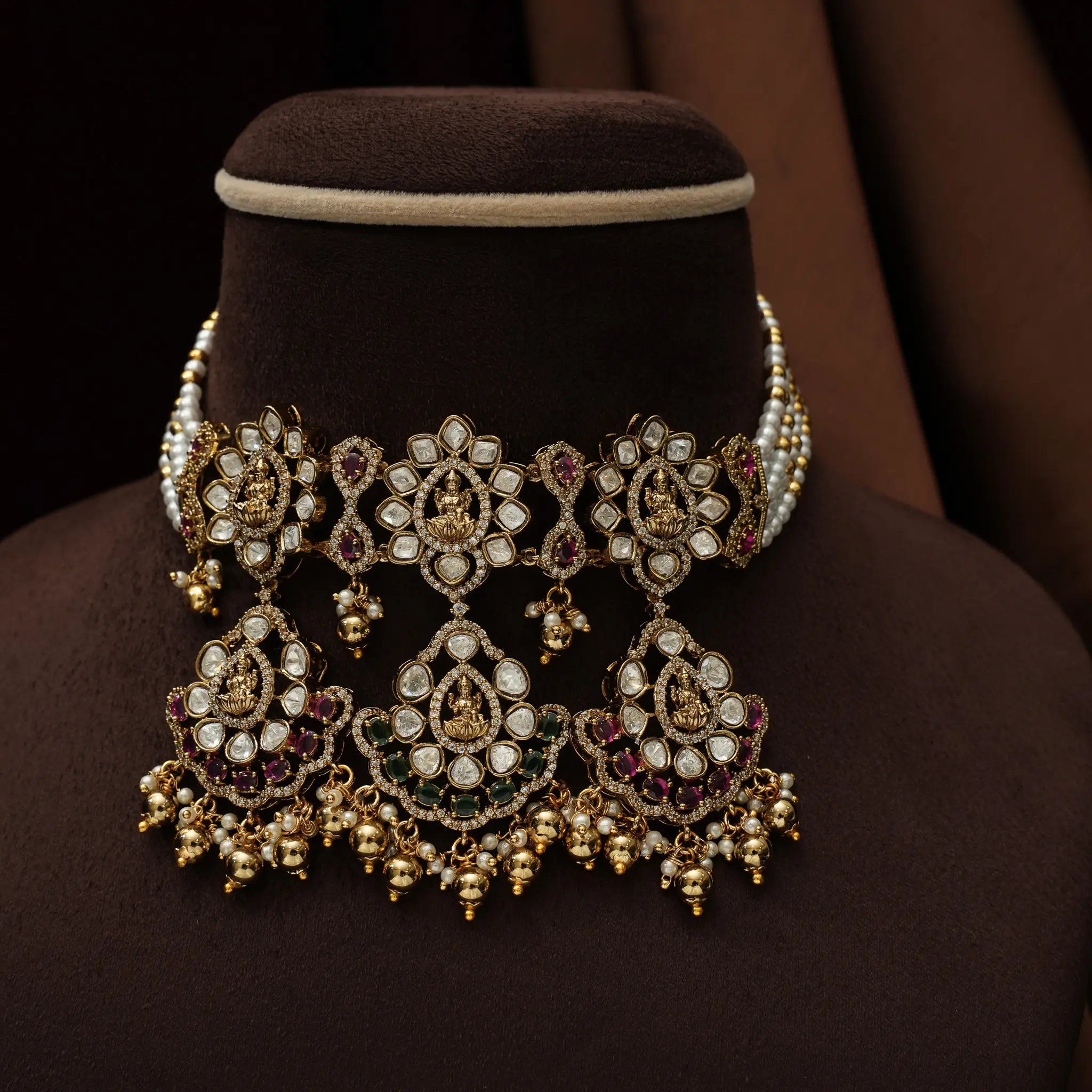 Lina Beaded Polki Choker - Golden Balls