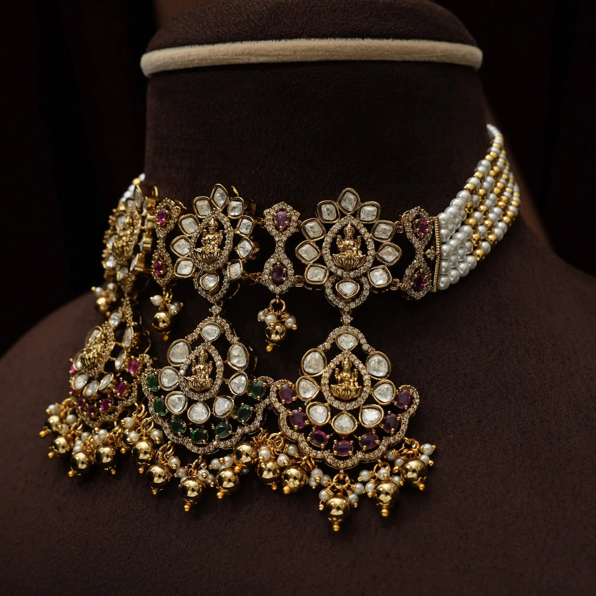 Lina Beaded Polki Choker - Golden Balls