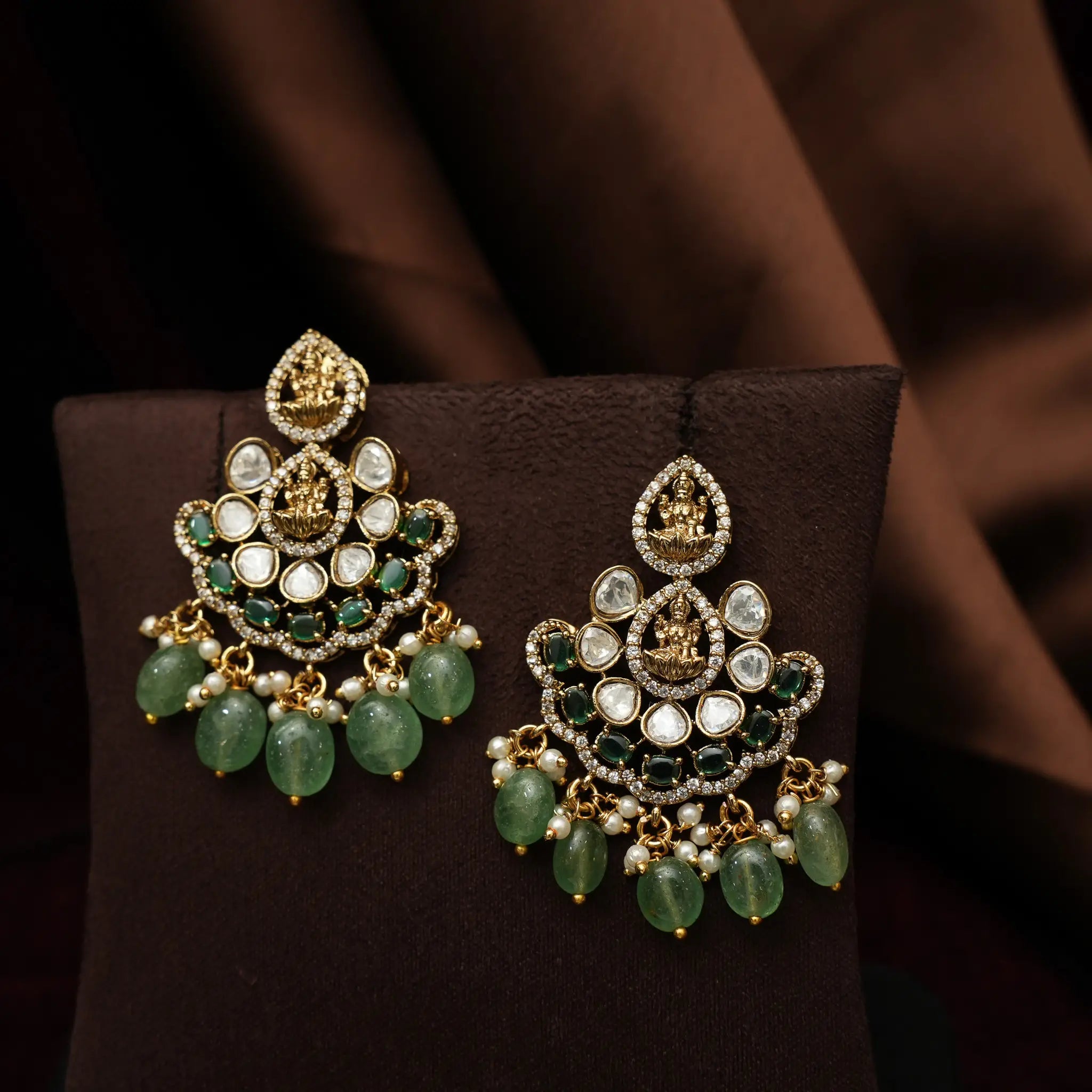 Lina Beaded Polki Choker - Green Beads