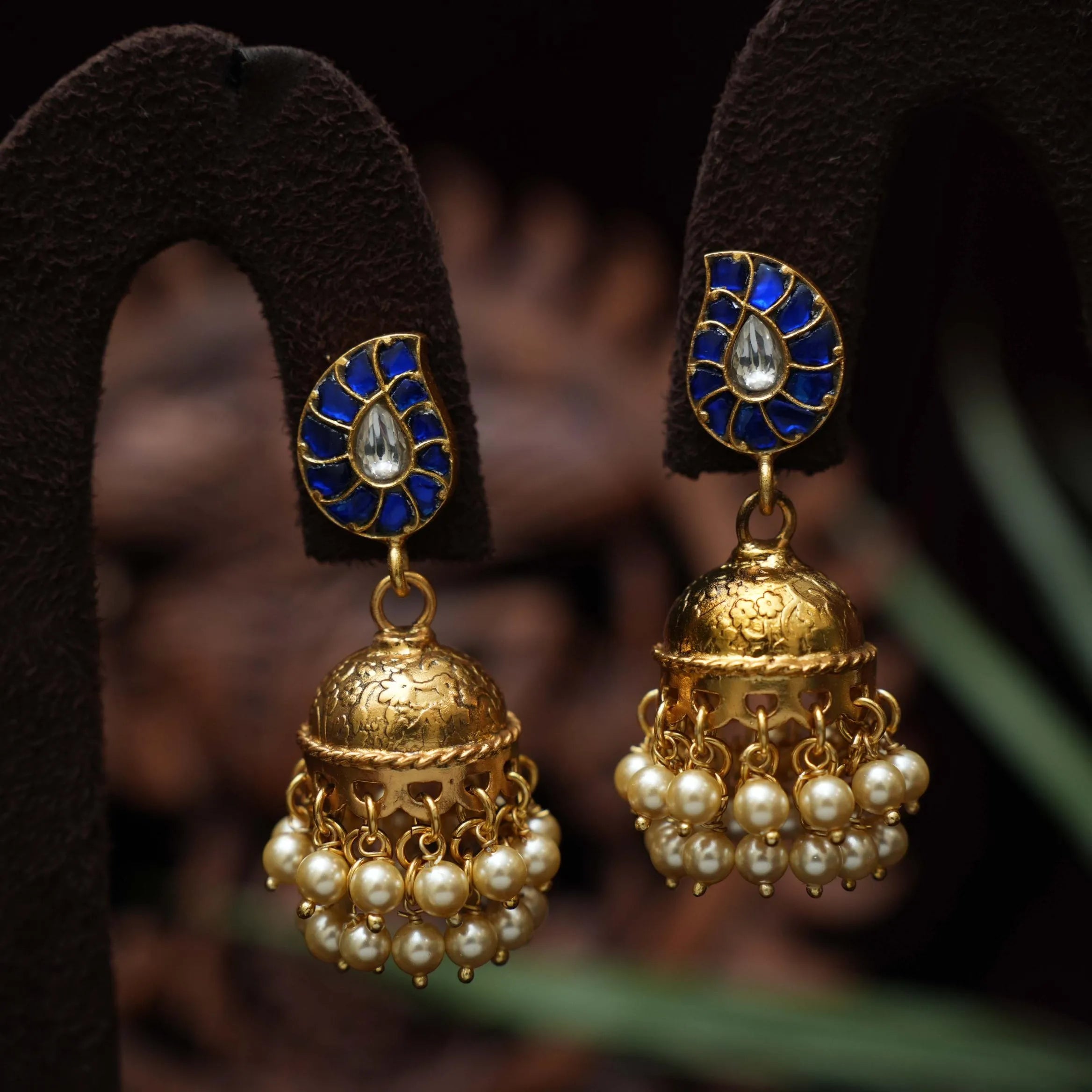 Lohitya Silver Jhumka Earrings - Blue - Rimli Boutique