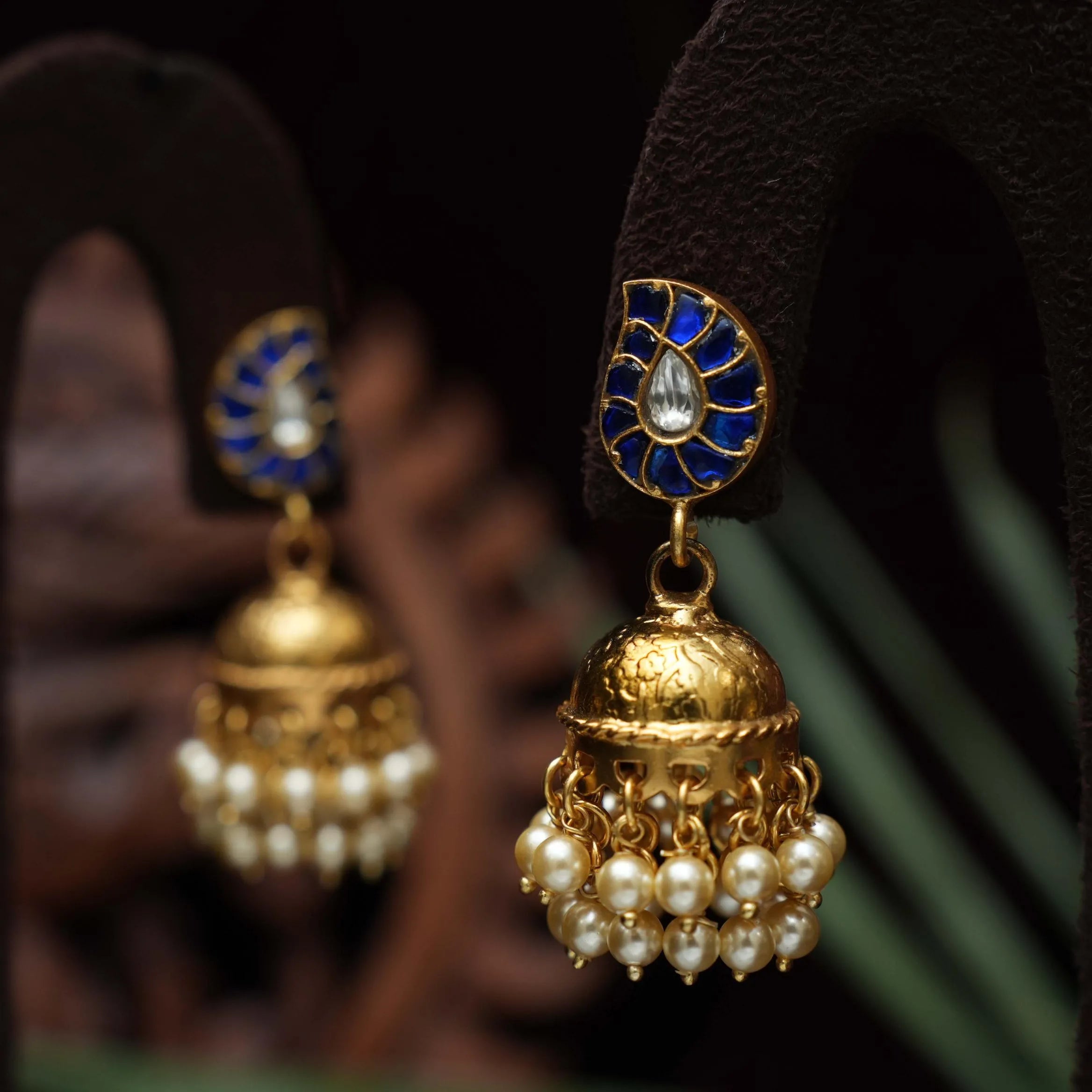 Lohitya Silver Jhumka Earrings - Blue - Rimli Boutique