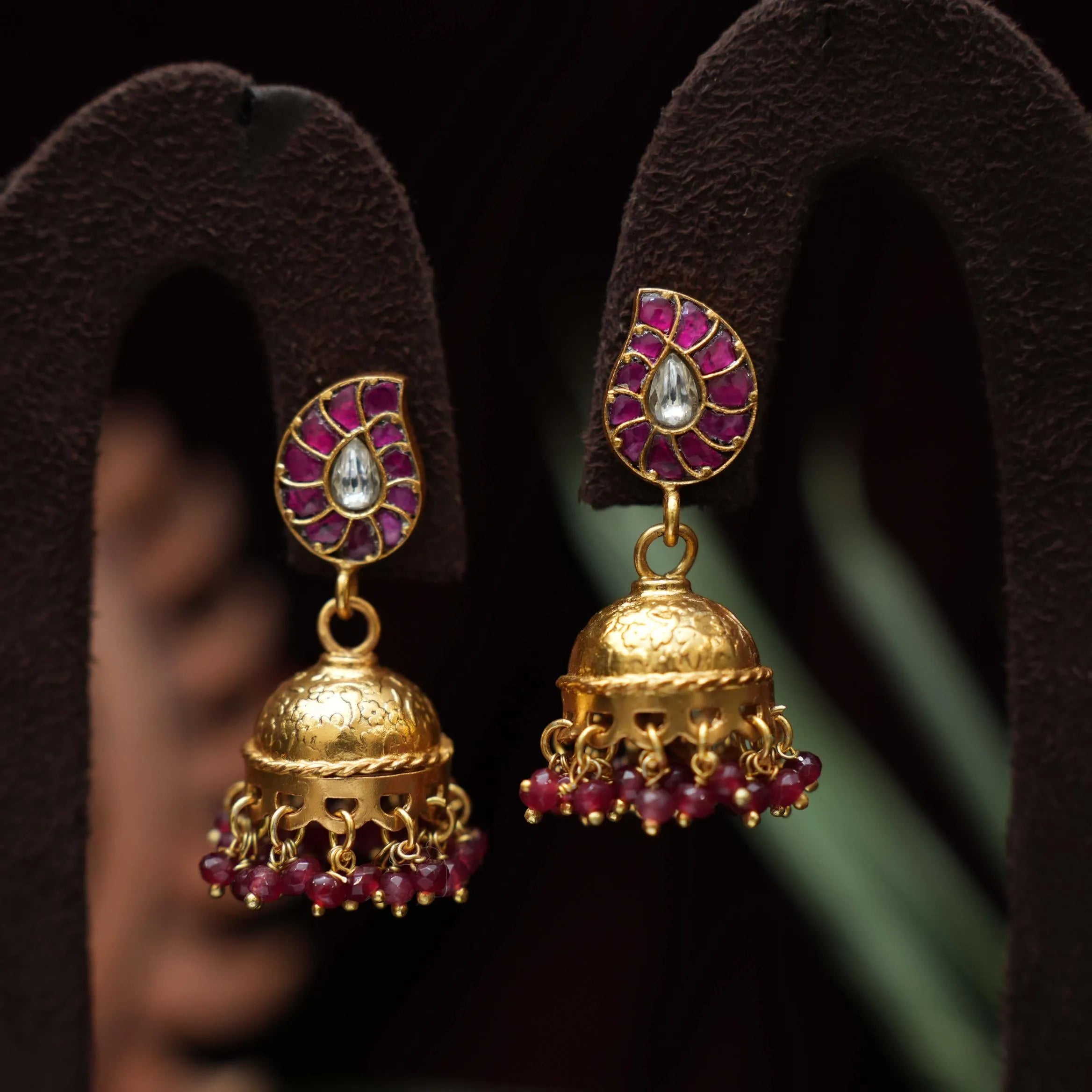 Lohitya Silver Jhumka Earrings - Reddish Pink - Rimli Boutique