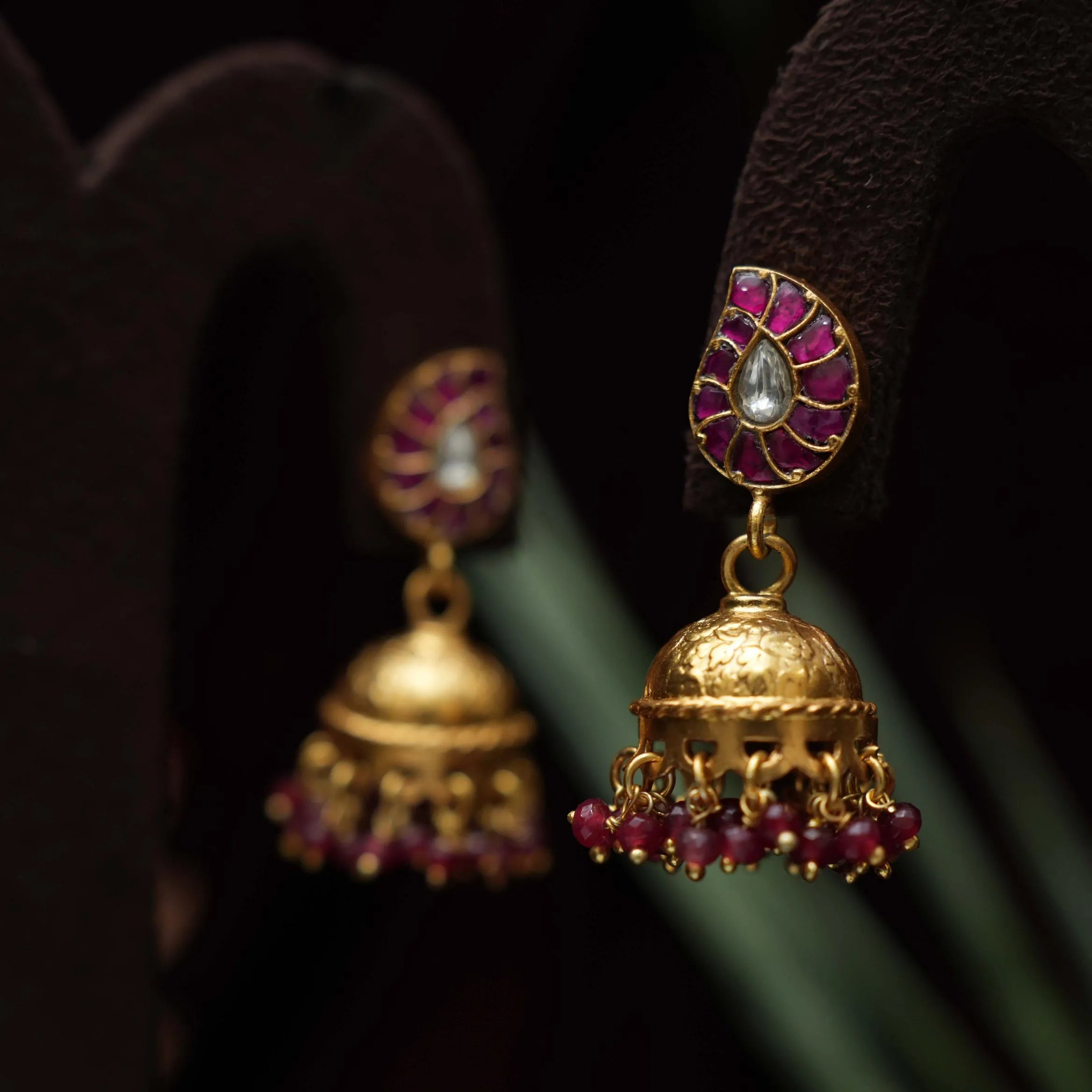 Lohitya Silver Jhumka Earrings - Reddish Pink - Rimli Boutique