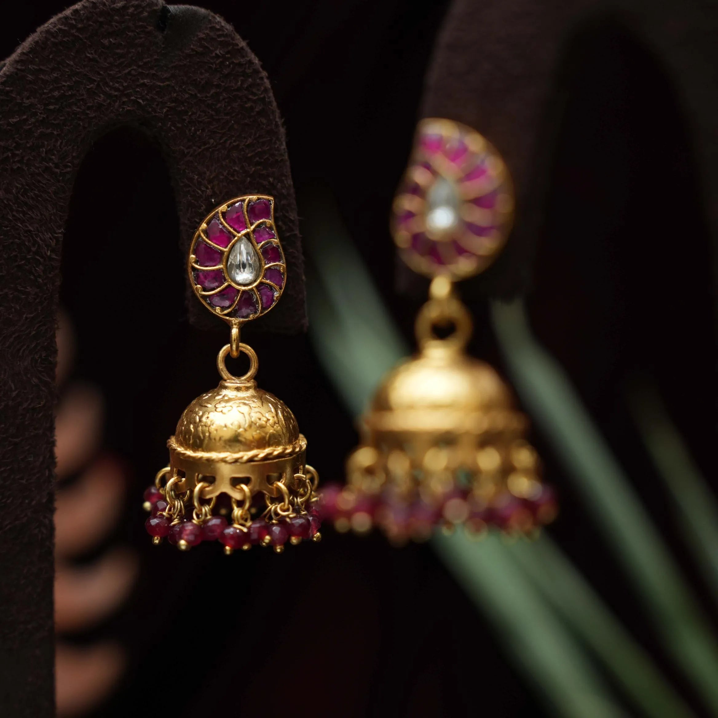 Lohitya Silver Jhumka Earrings - Reddish Pink - Rimli Boutique