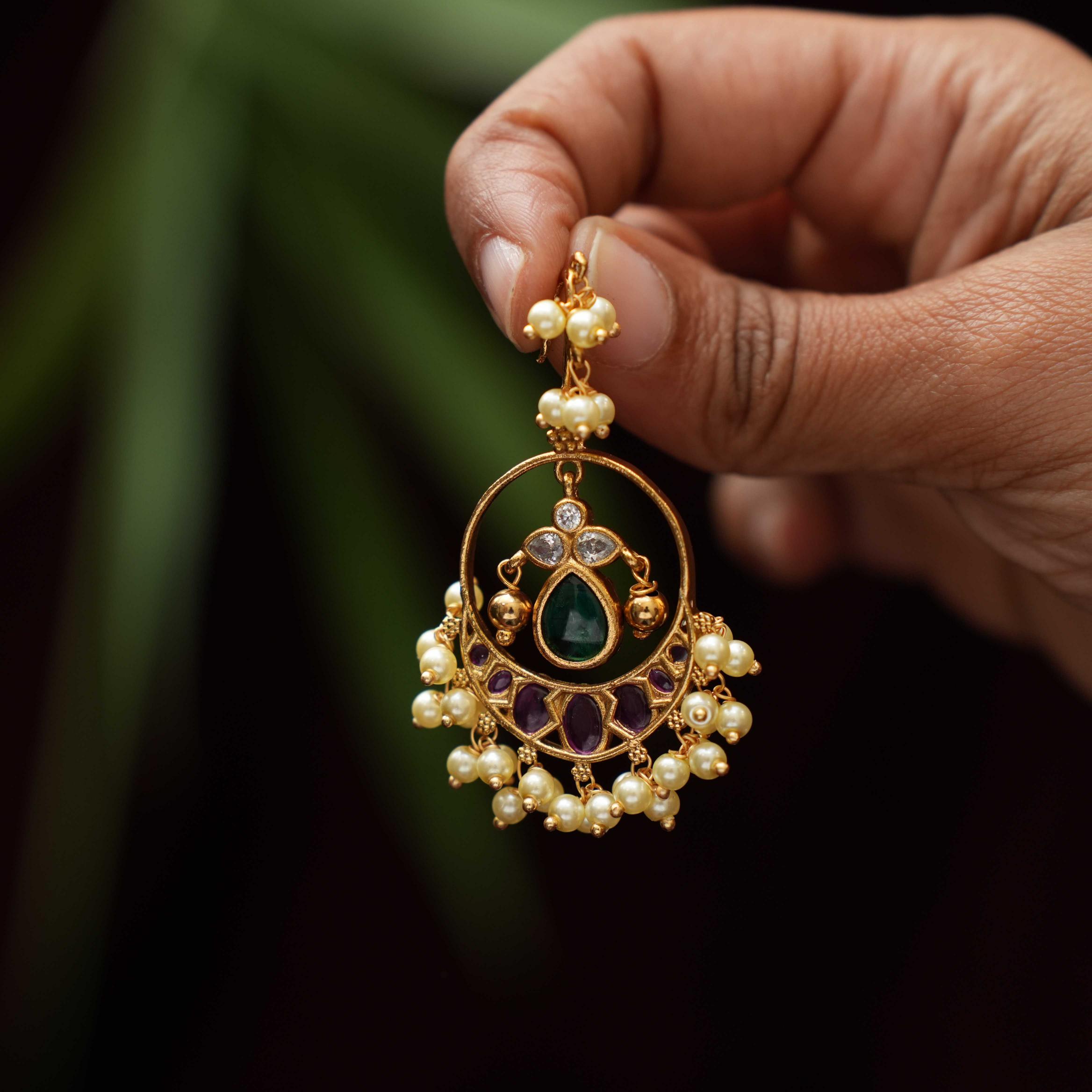 Lokita Antique Designer Earrings - Green