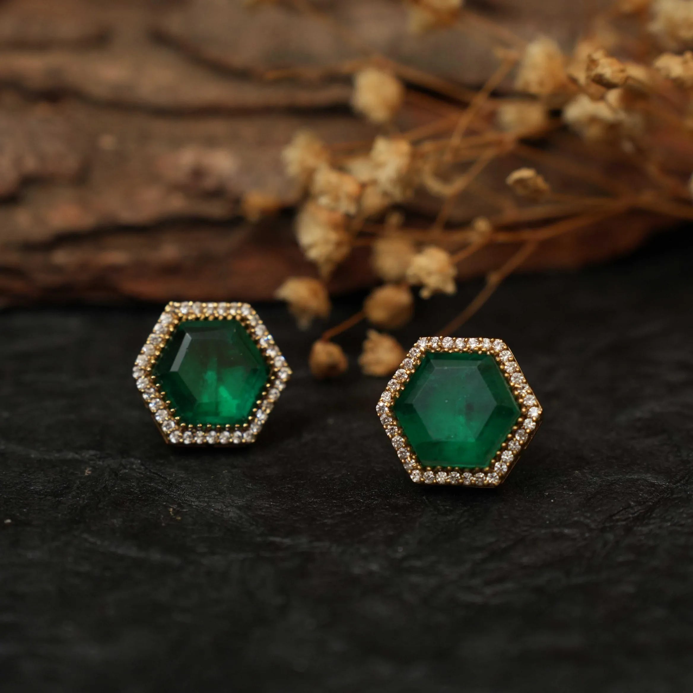 Luna Zircon Ear Stud - Green