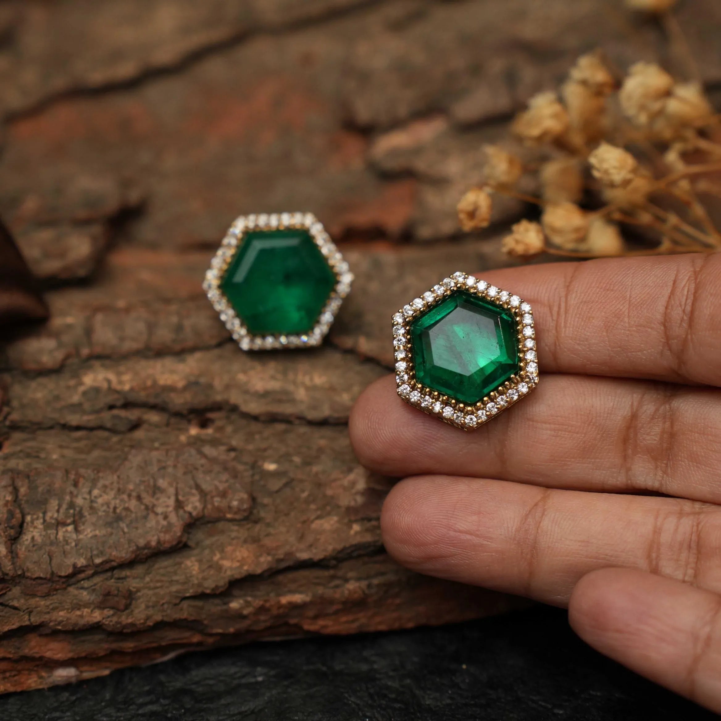 Luna Zircon Ear Stud - Green