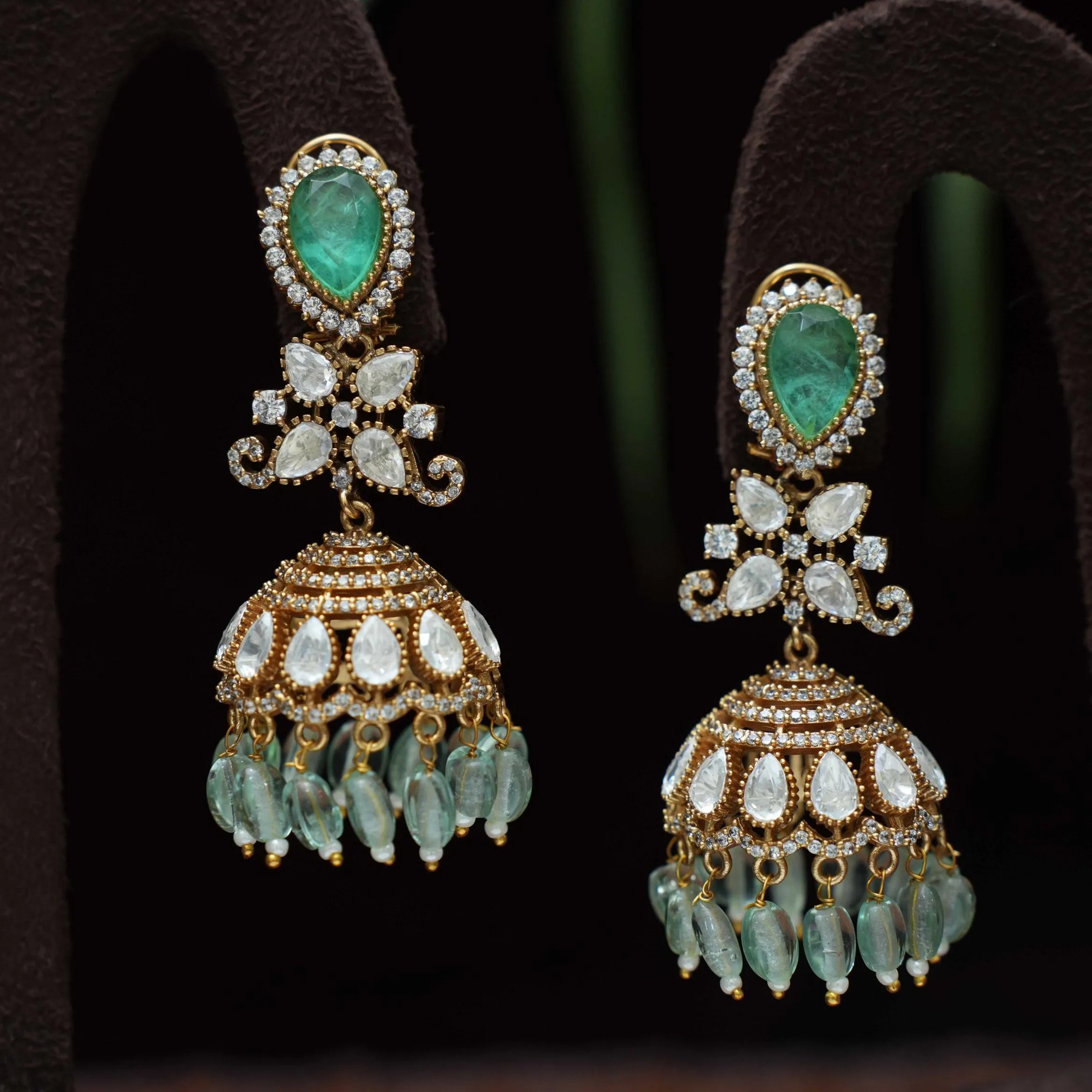 Madeeha Polki Jhumka Earrings - Pastel Green