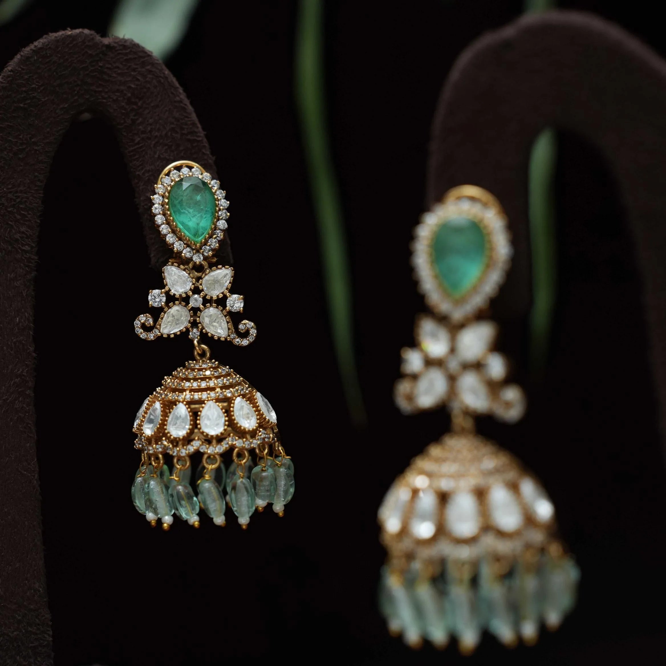 Madeeha Polki Jhumka Earrings - Pastel Green