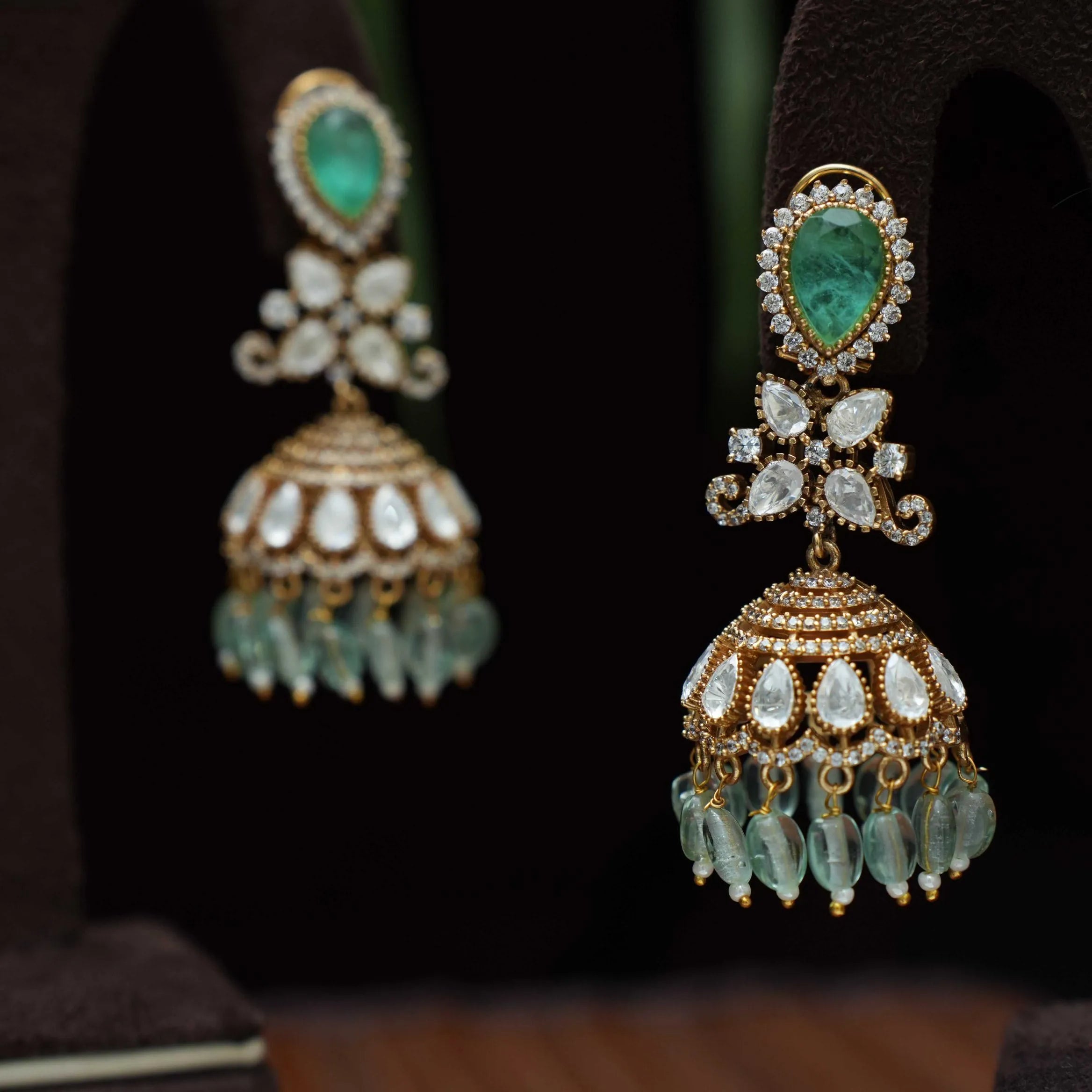 Madeeha Polki Jhumka Earrings - Pastel Green