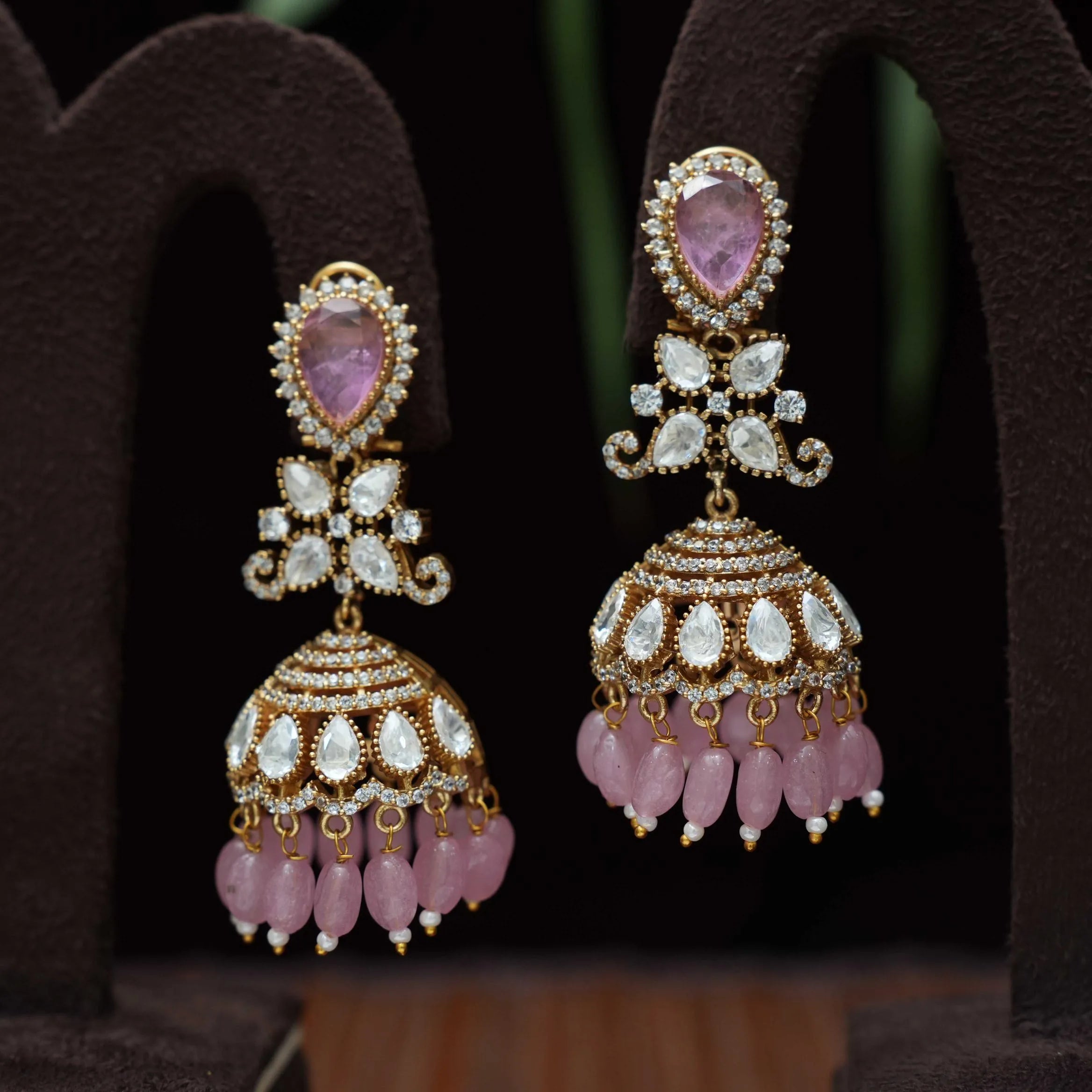 Madeeha Polki Jhumka Earrings - Pastel Pink