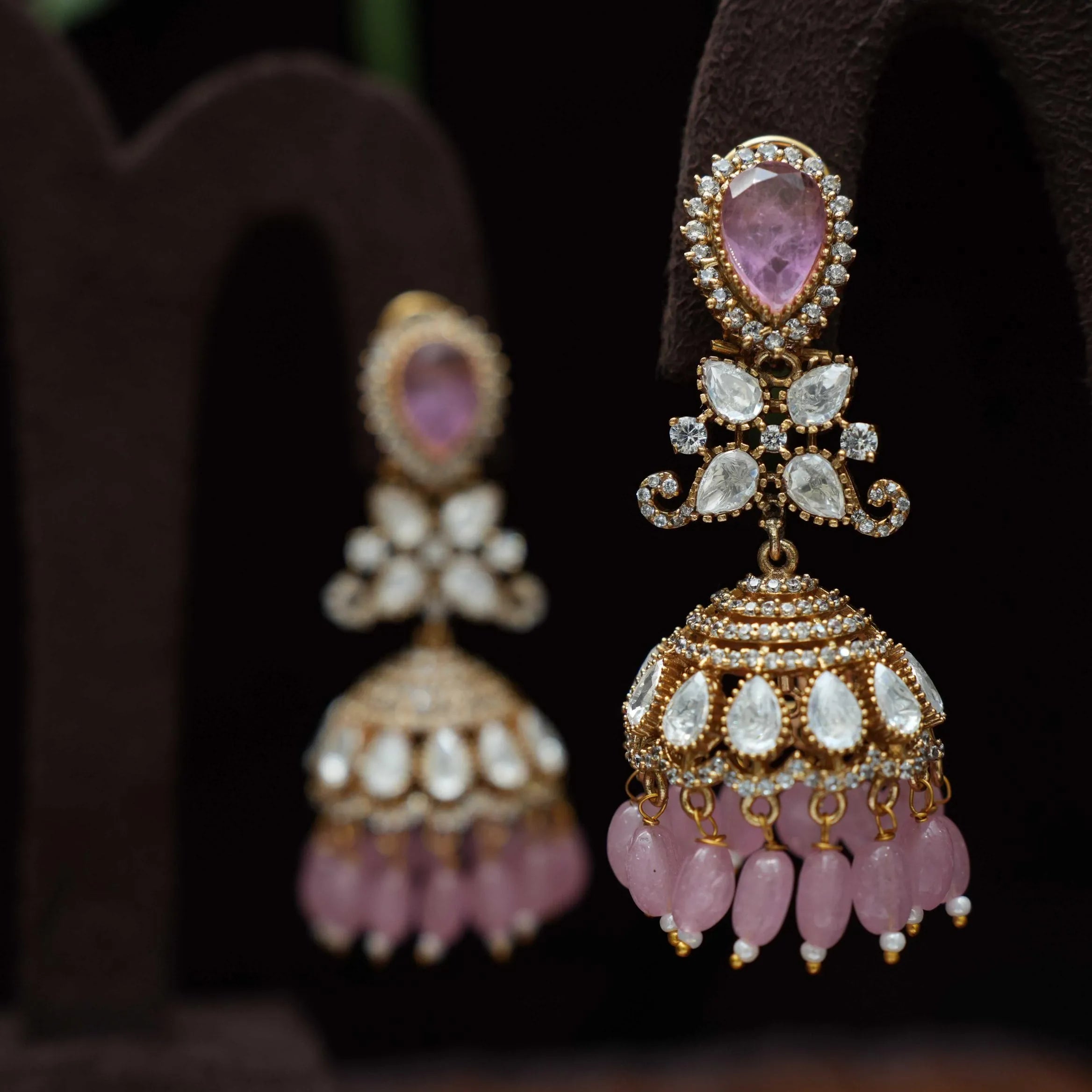 Madeeha Polki Jhumka Earrings - Pastel Pink