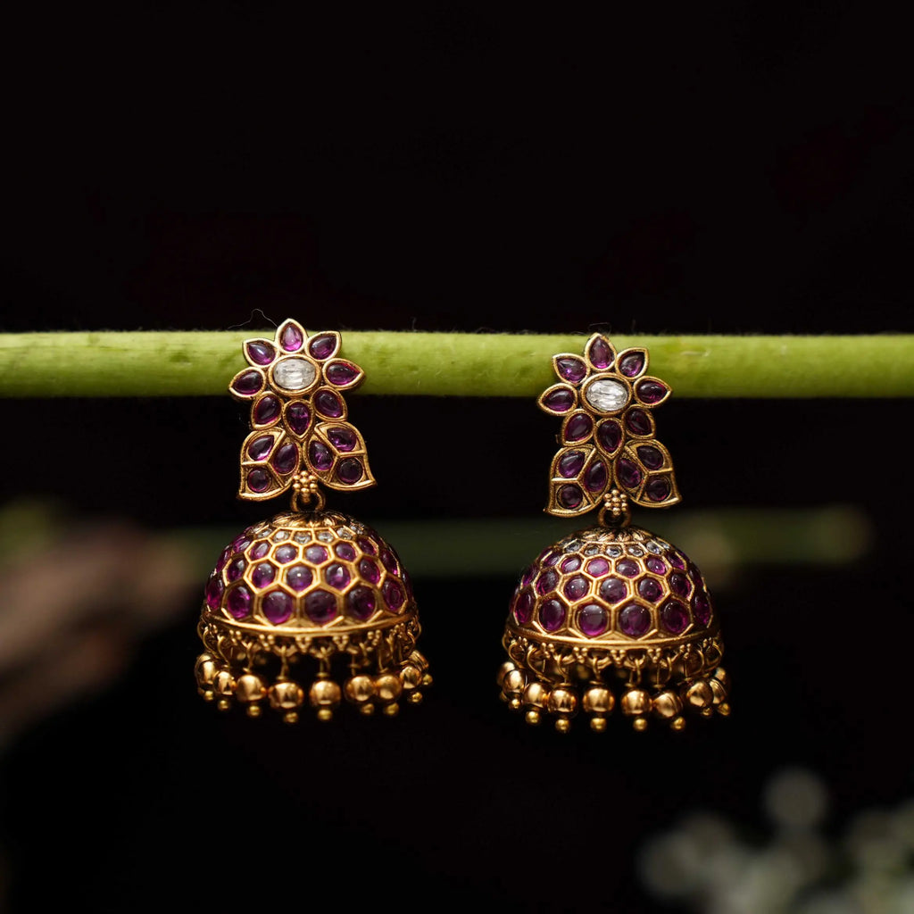 Mathuja Madhuja Antique Jhumka Earrings - Red