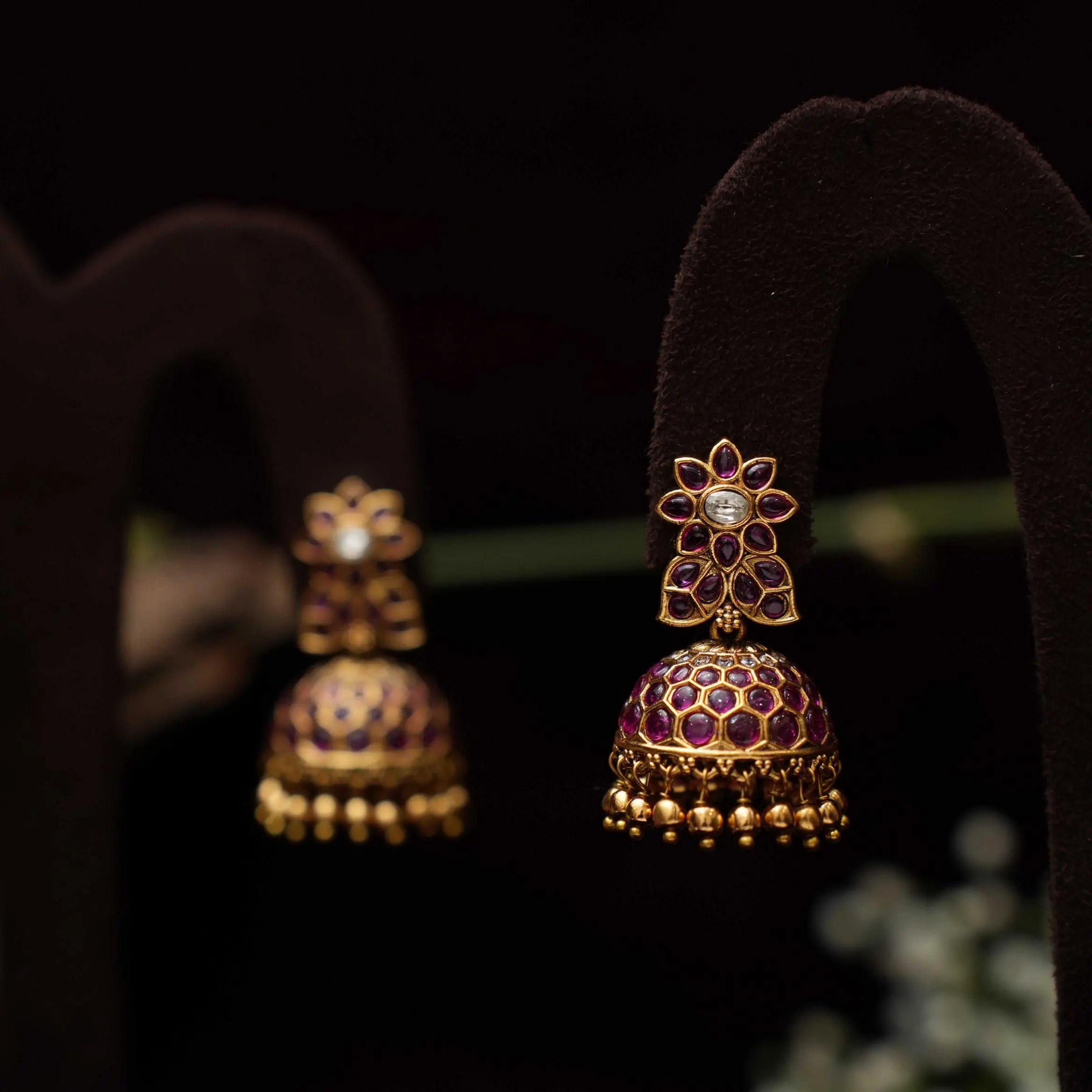 Madhuja Antique Jhumka Earrings - Red