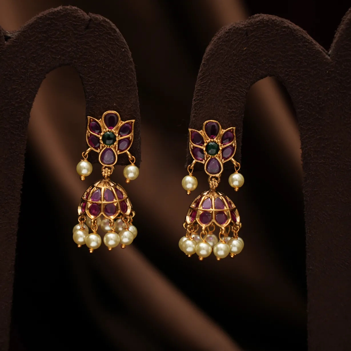 Malati Antique Jhumka Earrings - Red & Green