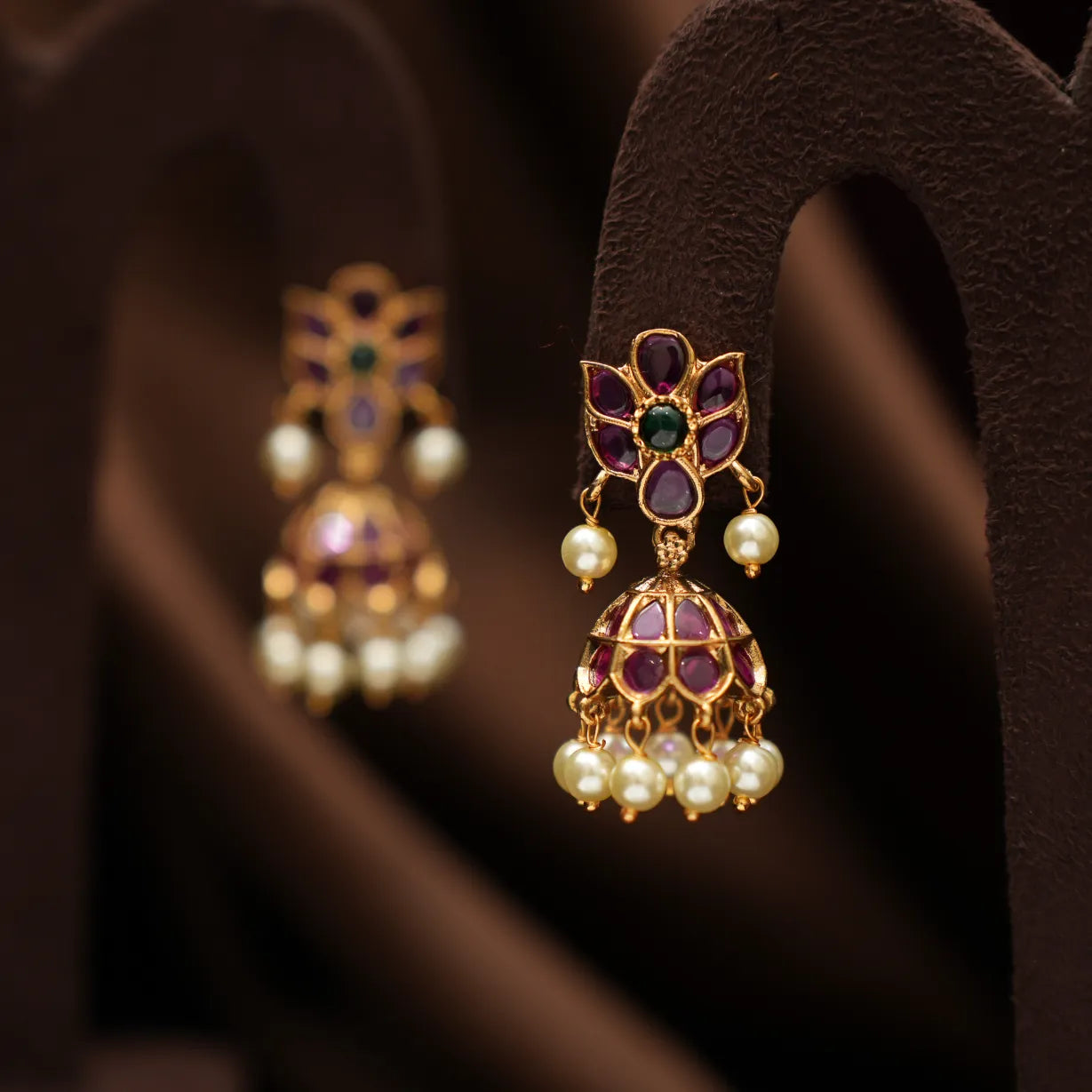 Malati Antique Jhumka Earrings - Red & Green