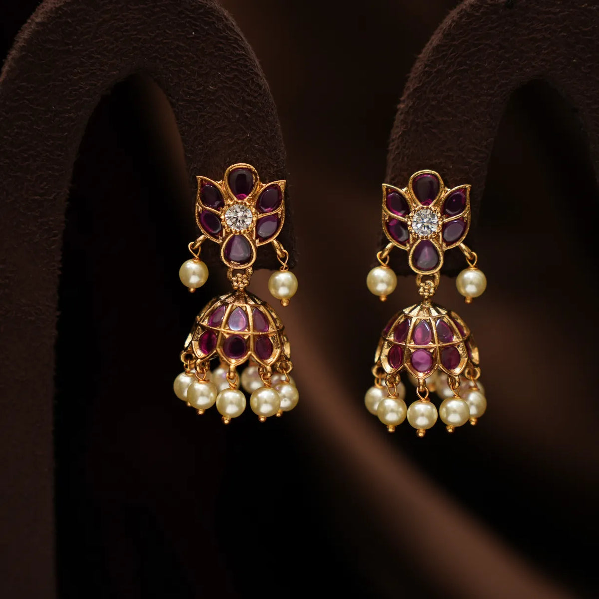 Malati Antique Jhumka Earrings - Red & White