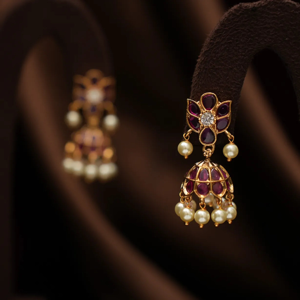 Malati Antique Jhumka Earrings - Red & White
