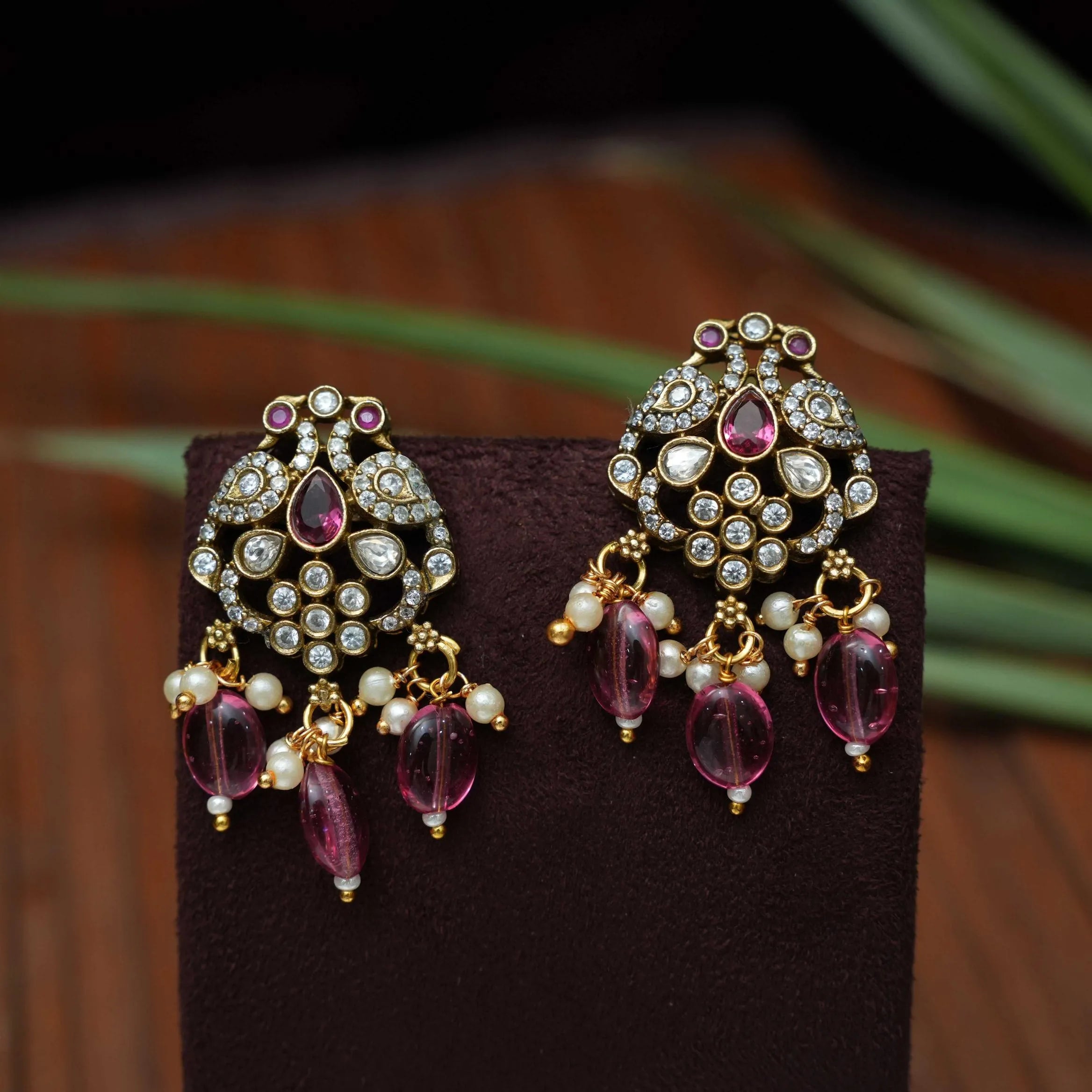 Malini Victorian Polki Earrings - Red