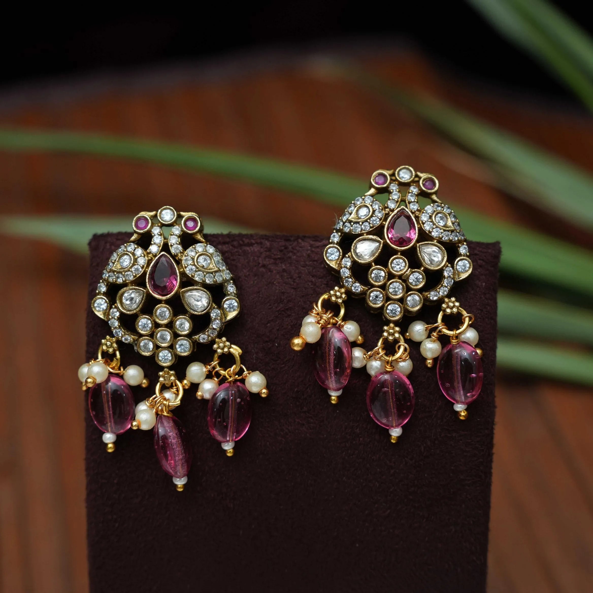 Malini Victorian Polki Earrings - Red