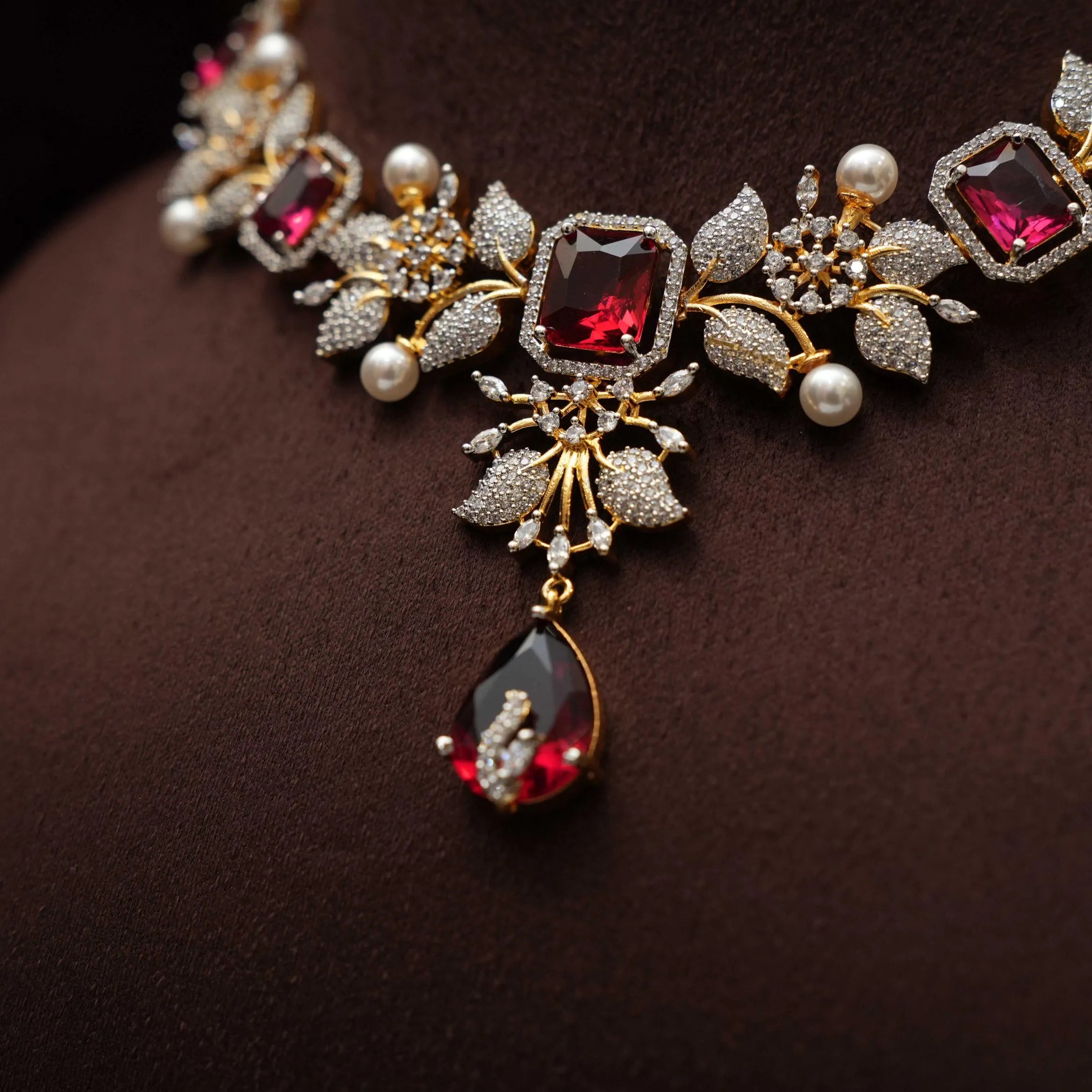 Malini Zircon Necklace - Red