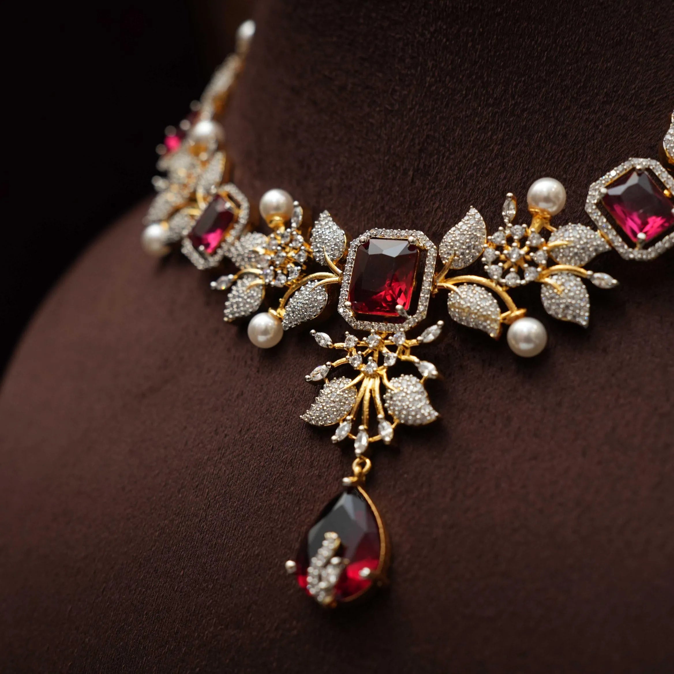 Malini Zircon Necklace - Red