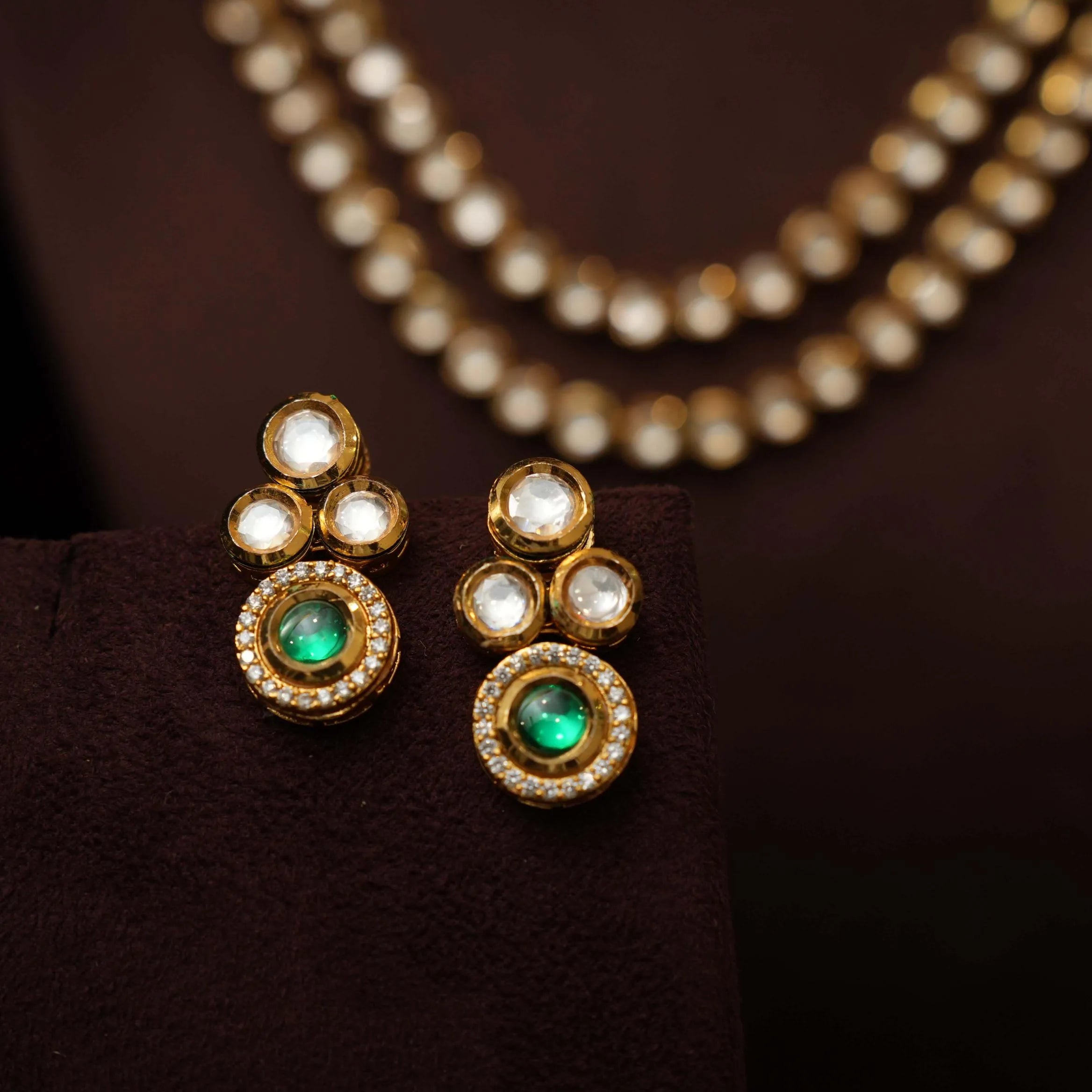 Amara Kundan Ear Stud - Green - Rimli Boutique