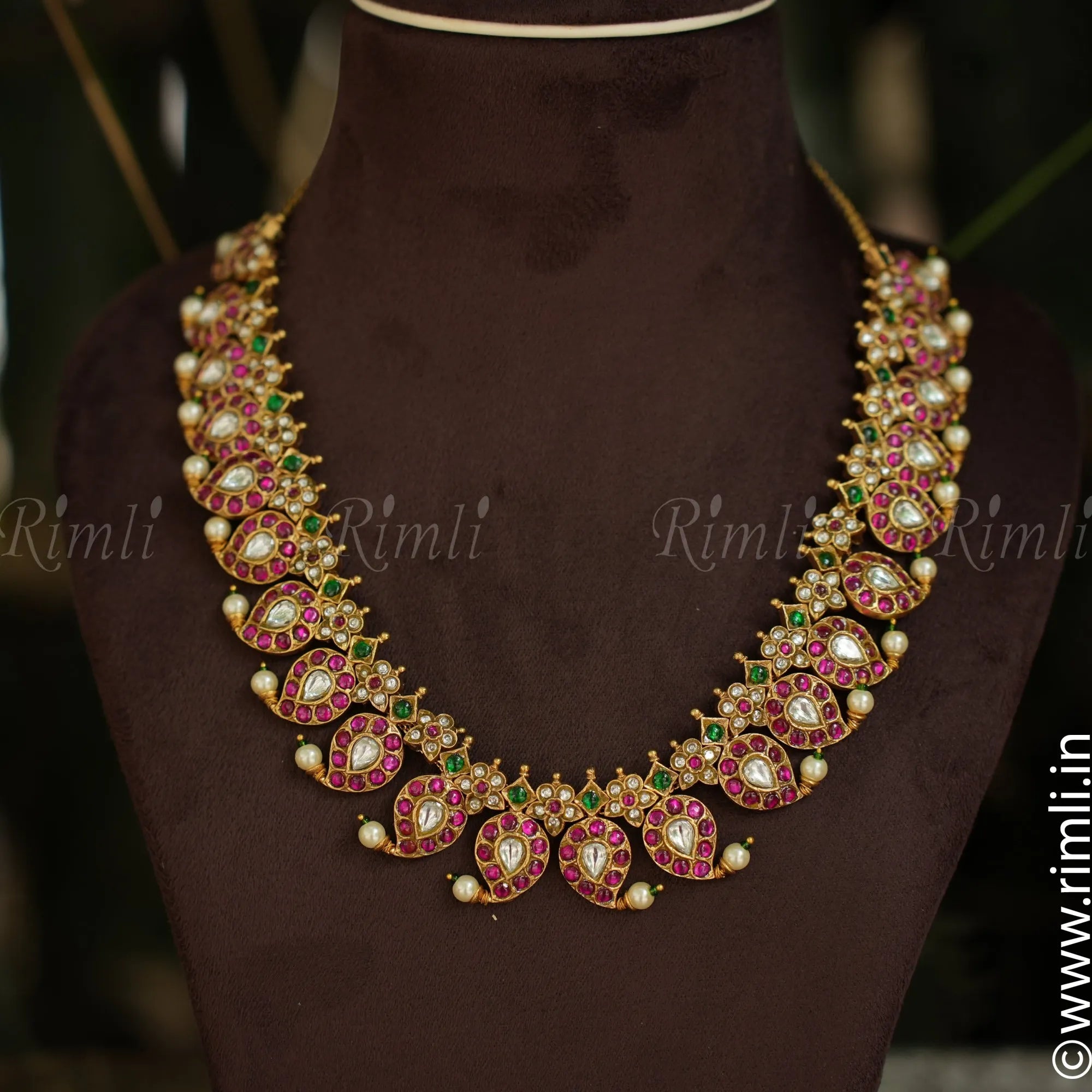 Mango Necklace Set with Pinkish Red and Green