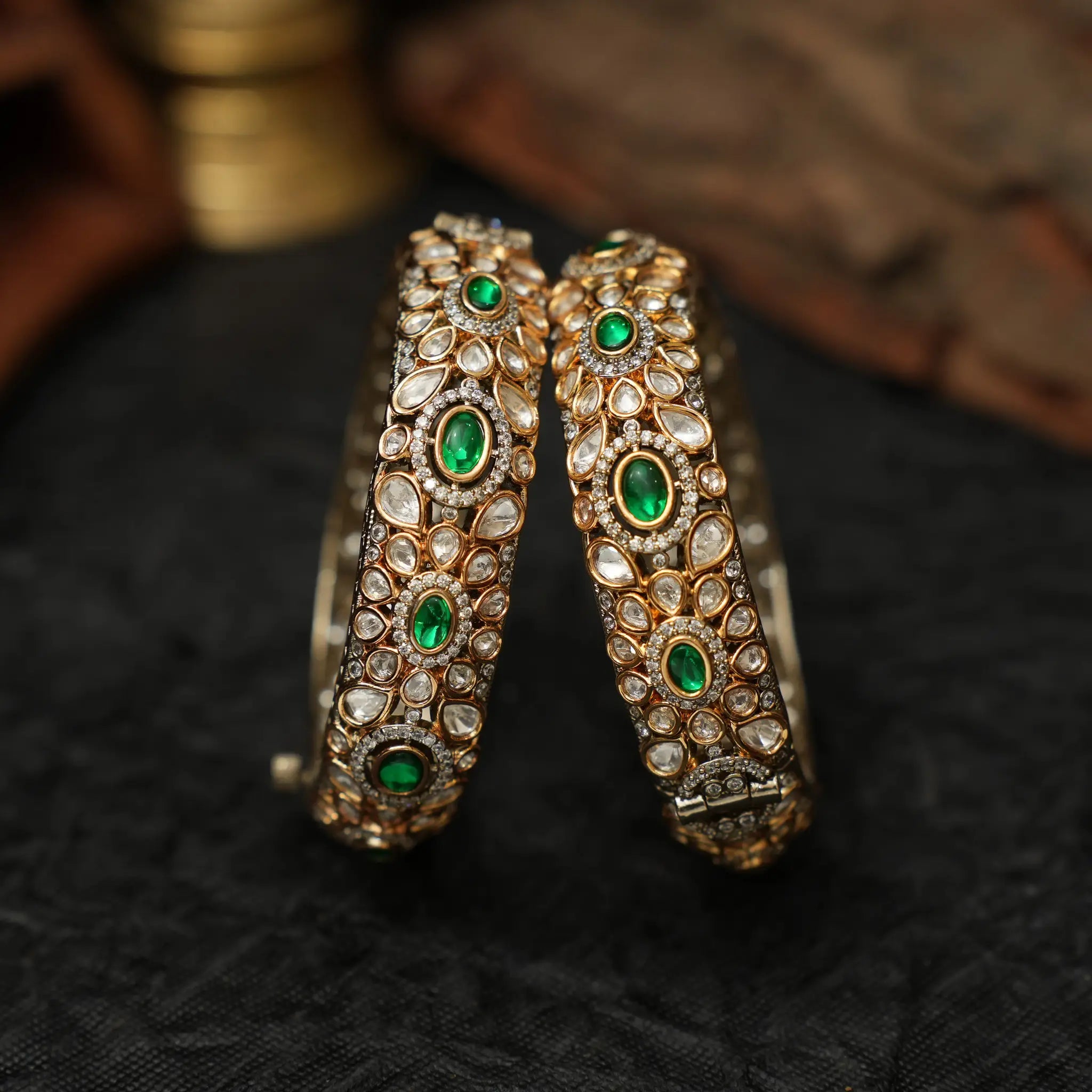 Maria Polki Bangles - Green