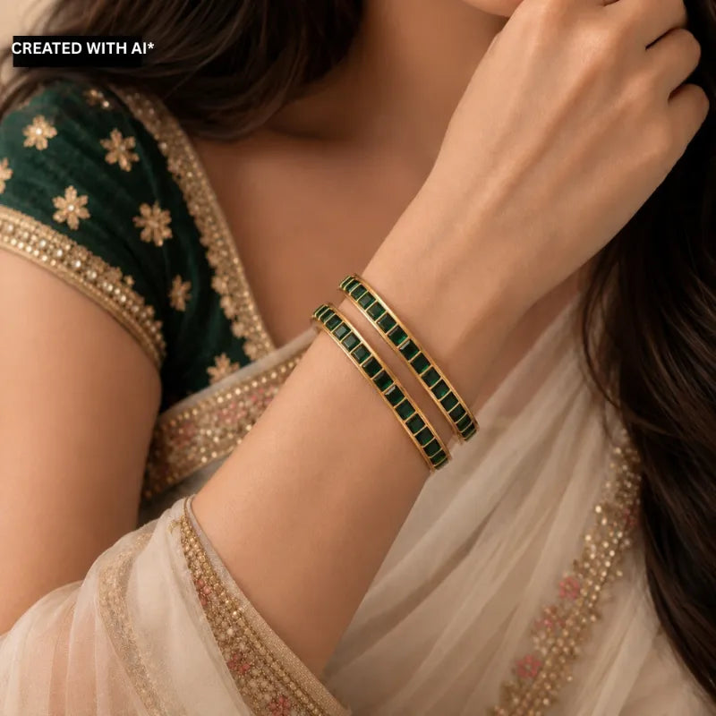 Meera Antique Bangles - Green